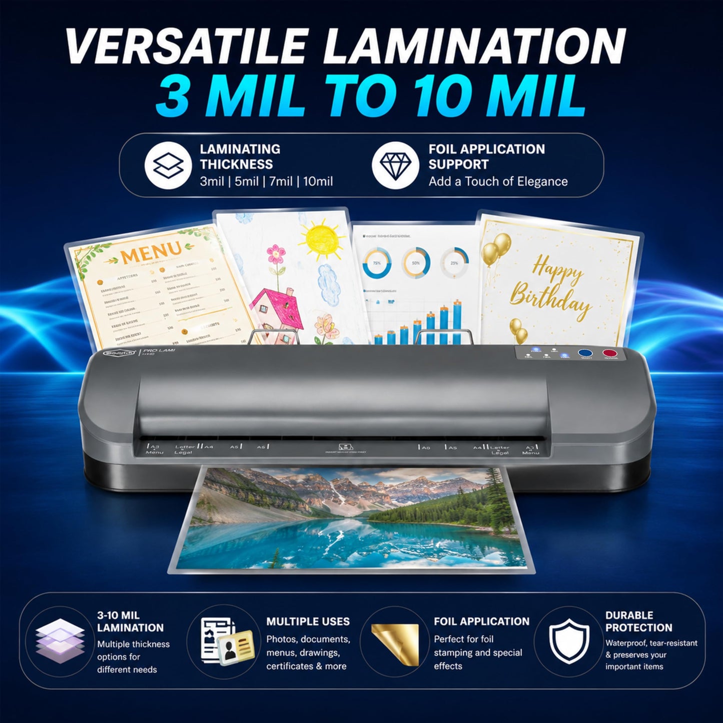 SINCHI 13-Inch Thermal Laminator & Foil Applicator, 3–10 Mil, 4-Roller, 55s Warm-Up, 18 seconds/page, Auto Shutoff, Commercial-Grade Laminating Machine with 10 Pouches for Office, School, Crafts & DIY