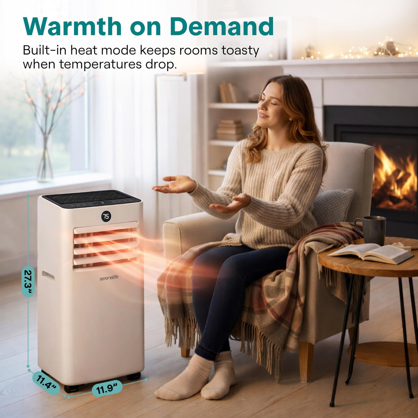 SereneLife 8000 BTU Portable Air Conditioner & Heater with WiFi, 4-in-1 Cooling, Heating, Fan & Dehumidifier, 24-H Timer, Covers 350 Sq Ft, for Bedroom, Home & Office, Includes Window Kit & Remote
