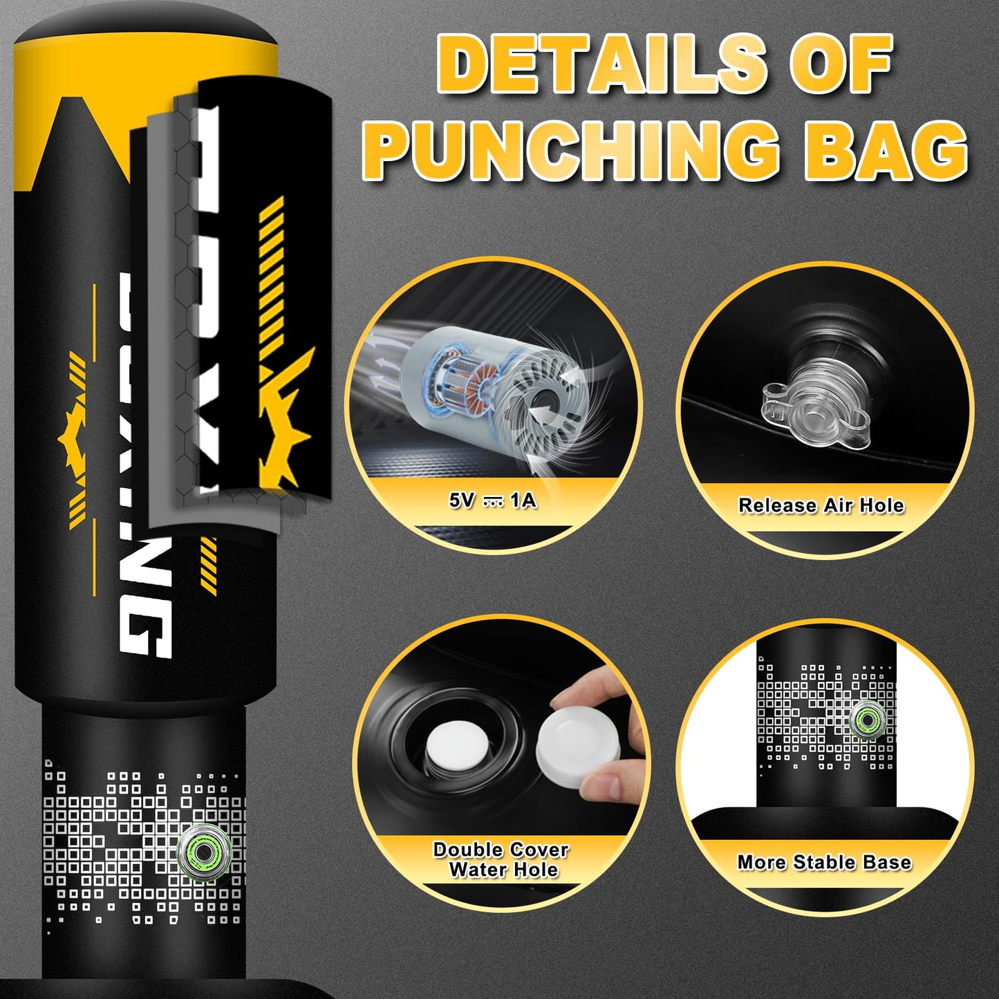 69'' Standing Punching Bag for Adults, Heavy Duty Kick Boxing Bag with Automatic Built in Air Pump and 12OZ Gloves, Training Equipment for MMA Muay Thai Kickboxing Home Gym Exercise