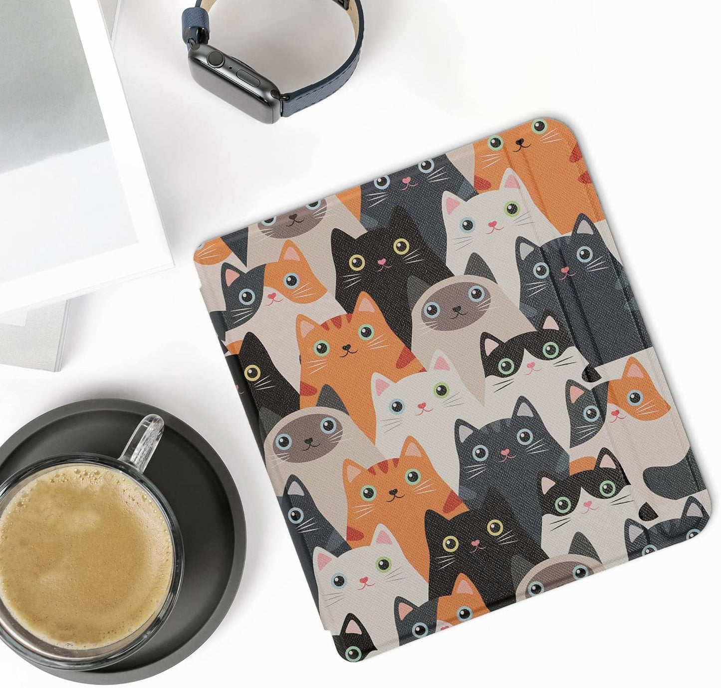 kwmobile 2 Case Compatible with Kobo Libra Case - eReader Cover - Cats Orange/Black/White