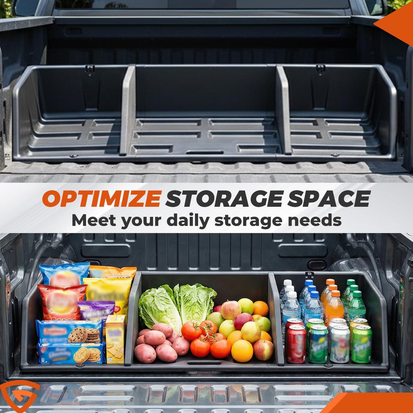 GEARLAST 56 inch Truck Bed Cargo Box, Truck Bed Organizers and Storage,Truck Bed Storage System with Isolation Netting and Tarpaulin, Tailgate-slide Design for Effortless Loading/Unloading