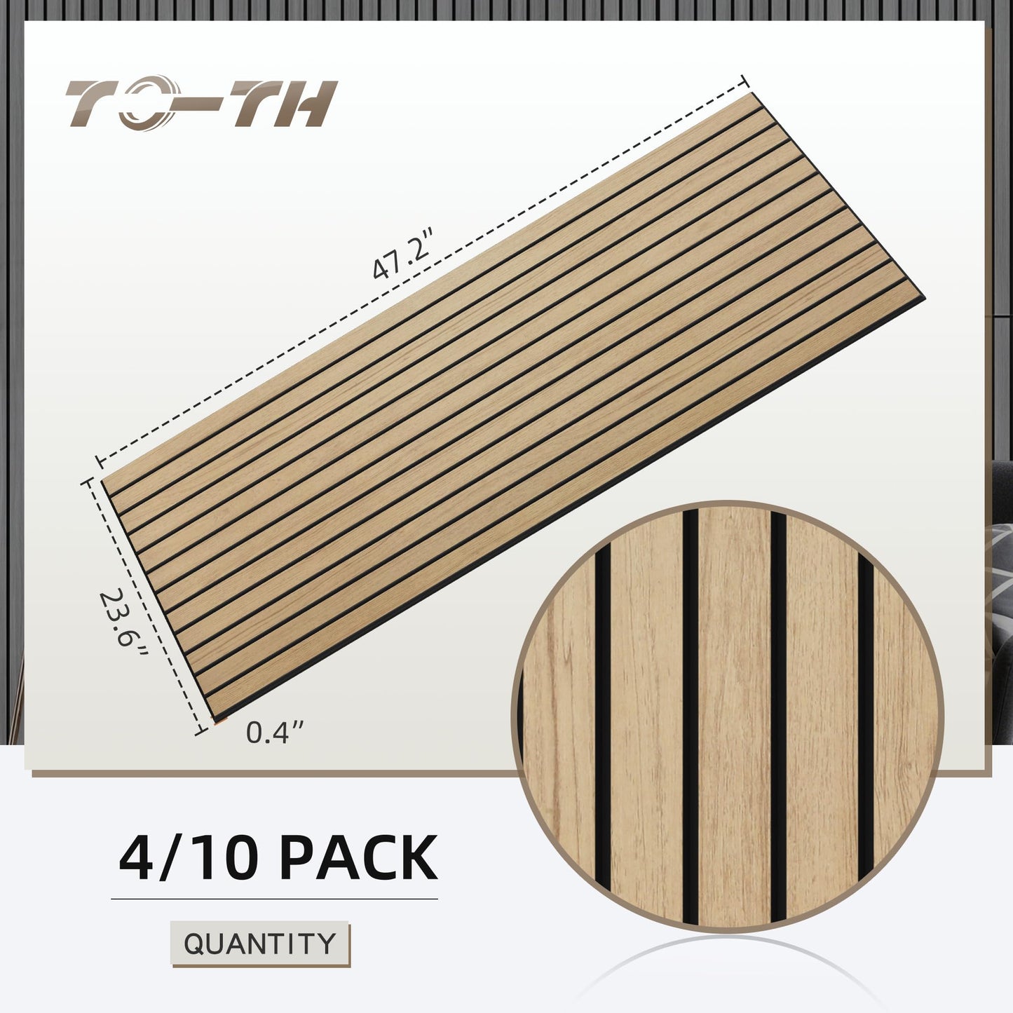 TO-TH Wood-Look Acoustic Wall Panels, 10 Pack 47.2” x 23.6” Sound Panels, Decorative Wood Panels for Wall Sound Dampening Panels for Home, Office, Basement, Teak with Mitered Edges