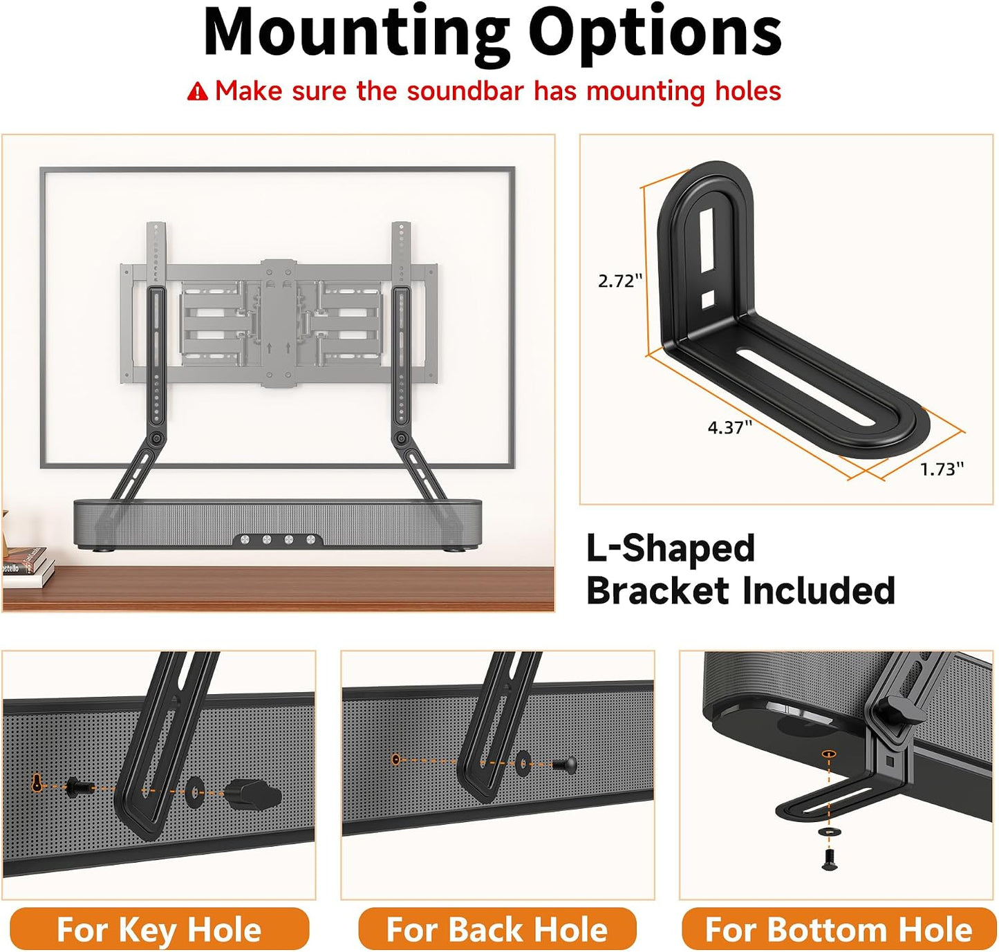 XINLEI 23 65 Inch 22 lbs SBR303 Universal Sound Bar Mounts with Detachable Long Extension Plates Fits Most to TVs