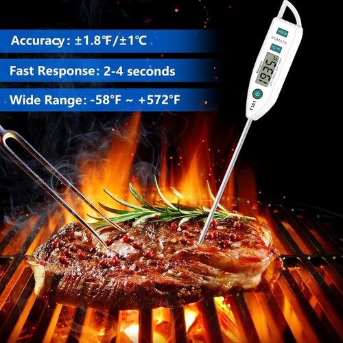 BOMATA Instant Read Waterproof IPX7 Food Thermometer - Long Probe for Cooking, Meat & BBQ | T101 White