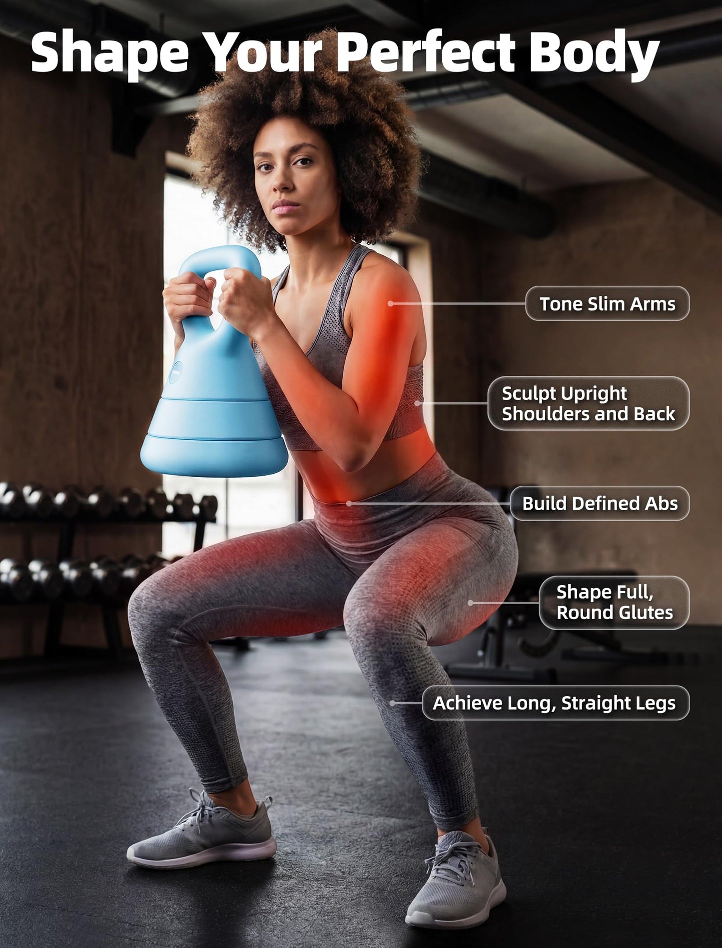 Adjustable Kettlebell, 5lb 9lb 15lb Kettlebell Weights Set, Ergonomic Design & Wide-Handle for Home Gym, Full-Body Workouts Strength Training and Weight Loss, Good for Men Women & Beginners (Blue)
