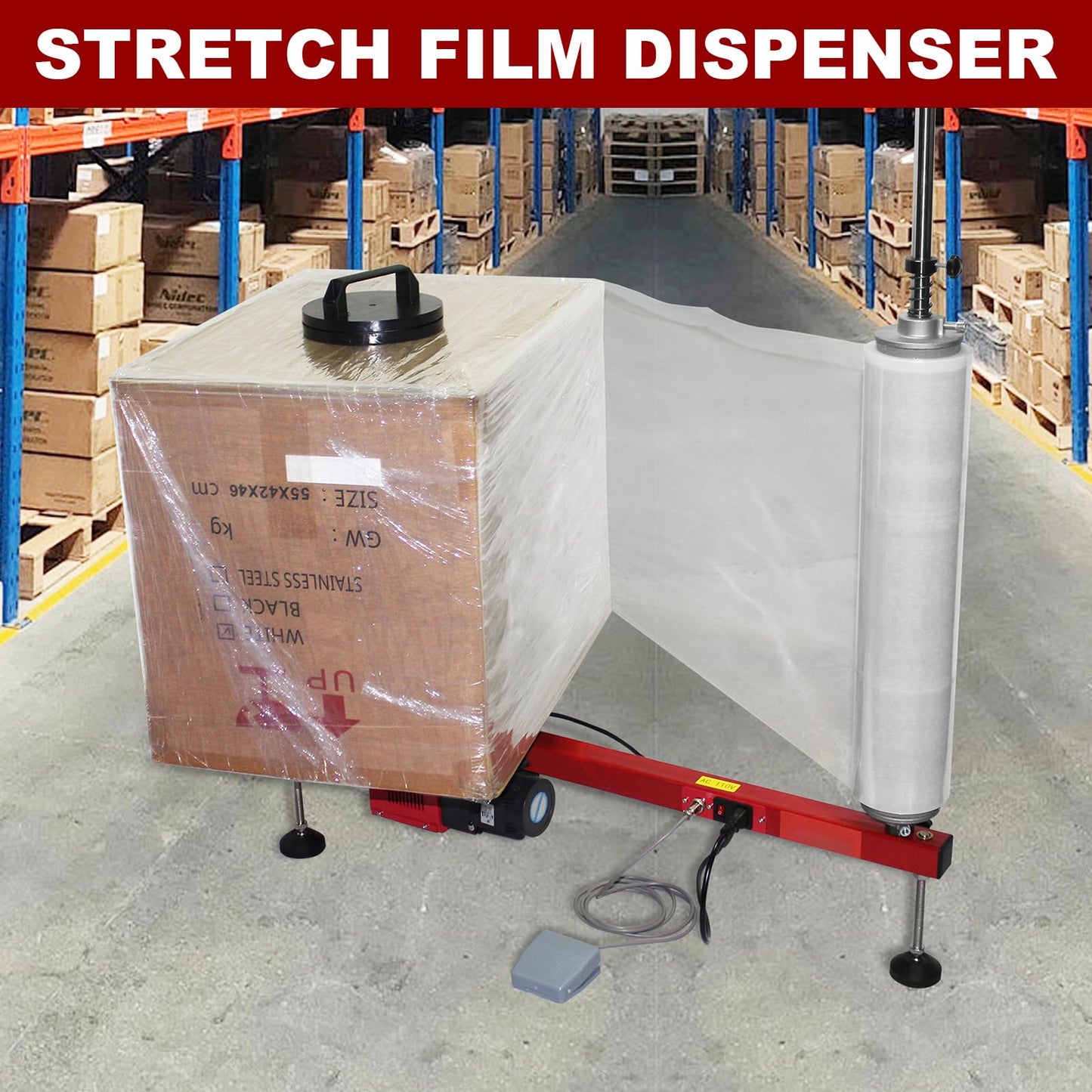 Electric Stretch Film Wrapping Machine,Stretch Film Dispenser Wrap Bench,Heavy Duty Film Wrapper Table Pallet Box Shrink for 12-28in Films,110V 25W