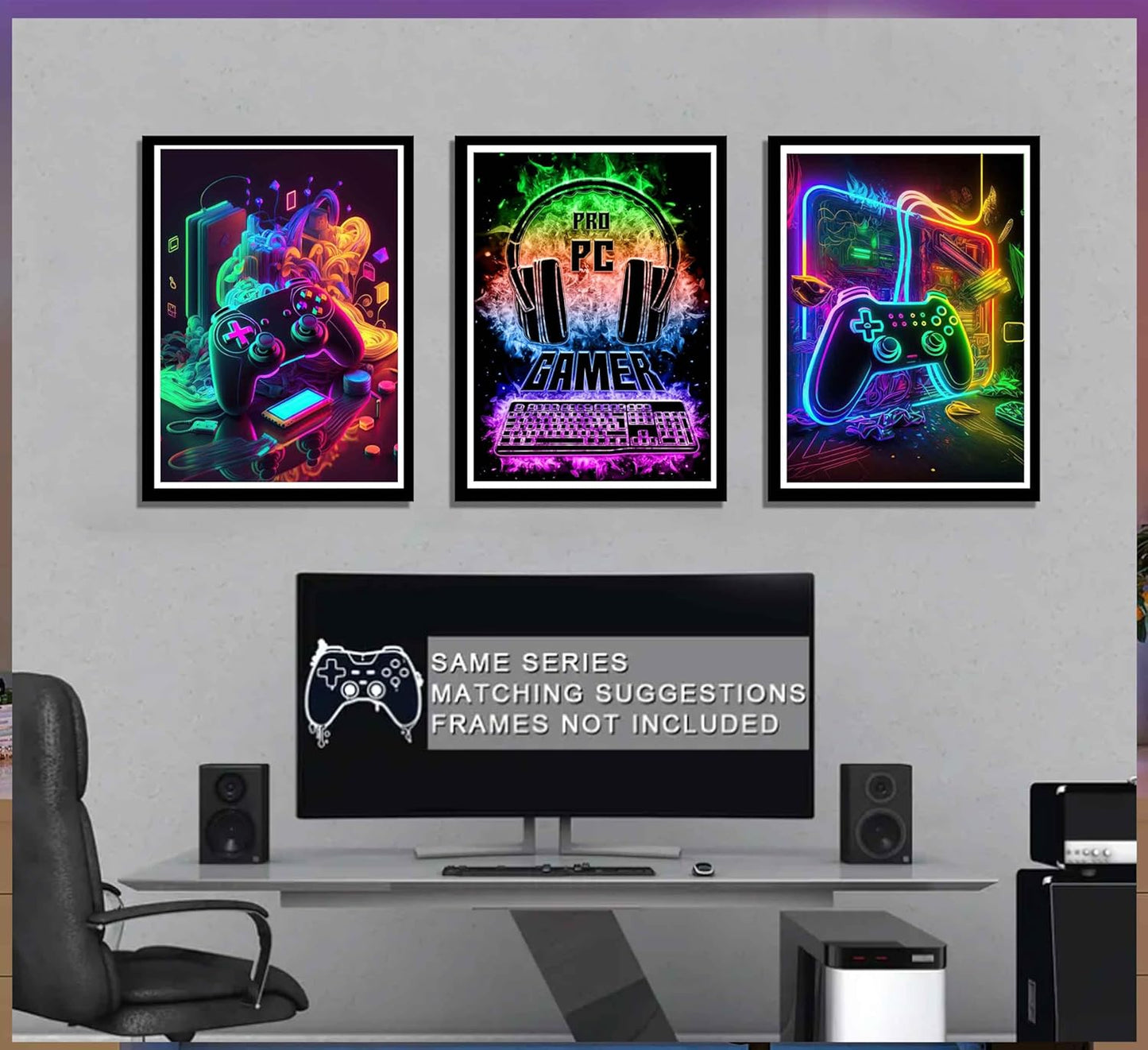 PPV Gaming Wall Art - Retro Video Game Canvas Prints | Colorful Neon Gamepad Decor - 12x16in