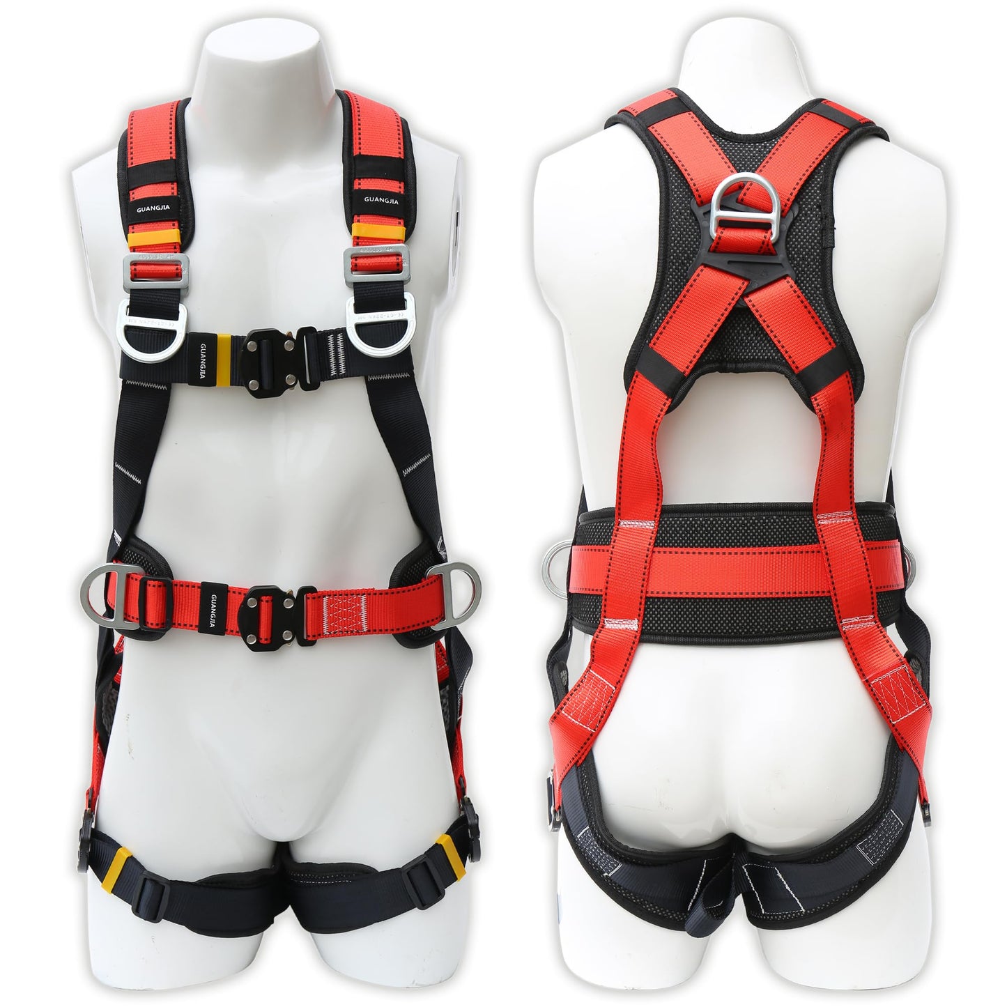 DIJJIG Fall Protection Safety Full Body Harness 5pt Adjustment Safe Comfortable Construction Positioning Harness Extra Long Thick Leg Back Padded Push-Button Quick-Lock Buckles OSHA and ANSI compliant