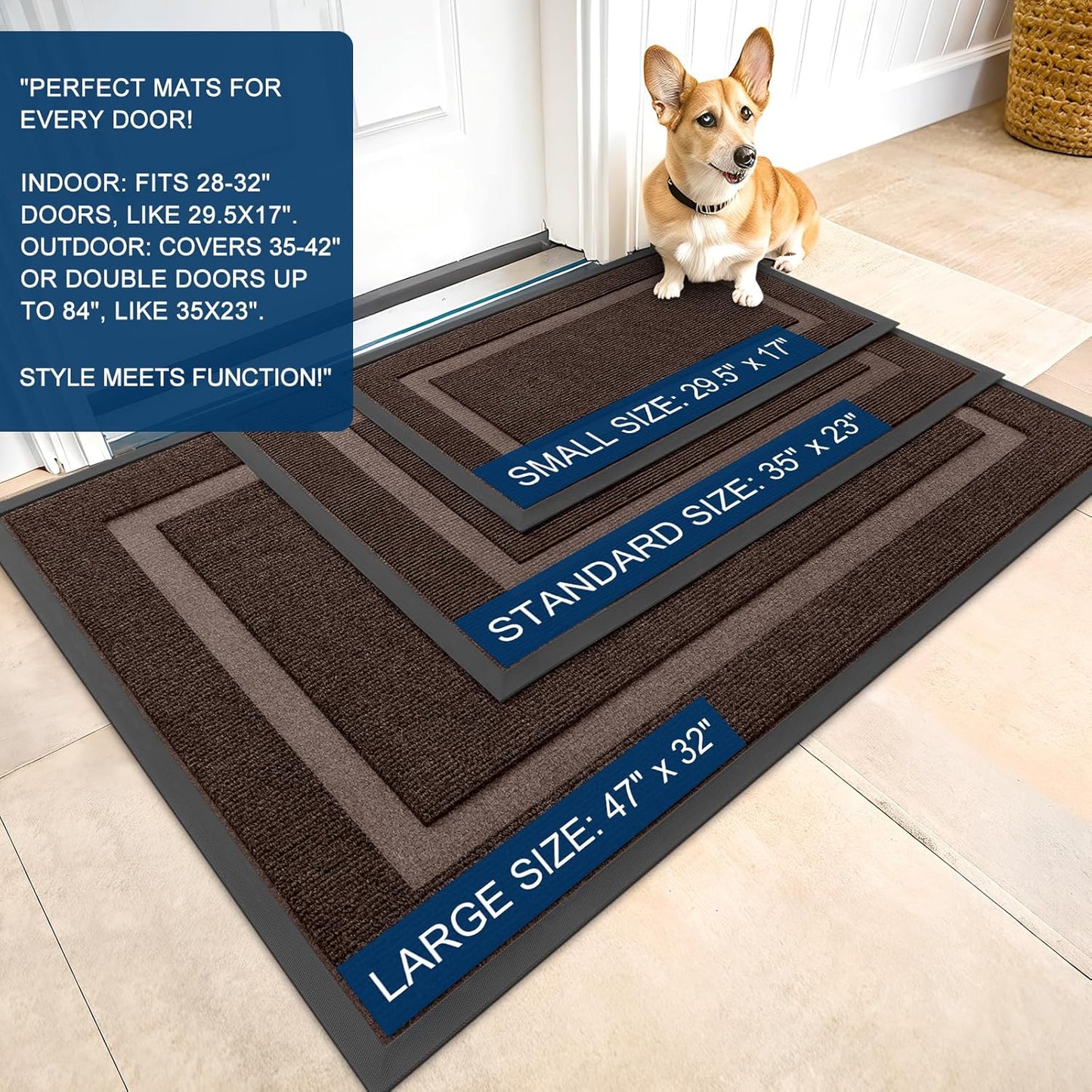 OLANLY Waterproof Front Door Mat - All-Season Indoor/Outdoor Doormat, Easy Clean, 35x23, Dark Brown