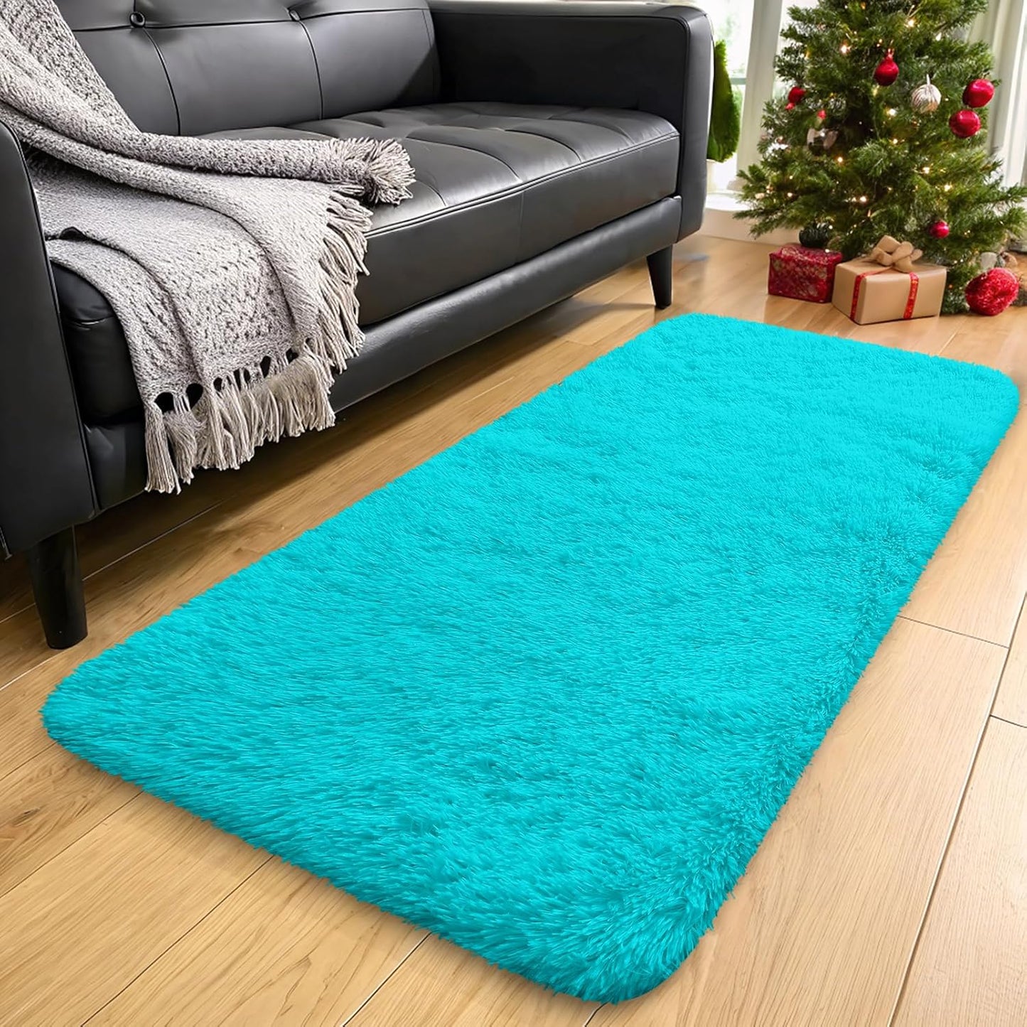 OLANLY Runner Rugs - Soft, Machine Washable Shaggy Carpet for Hallway & Bedroom | Teal Blue