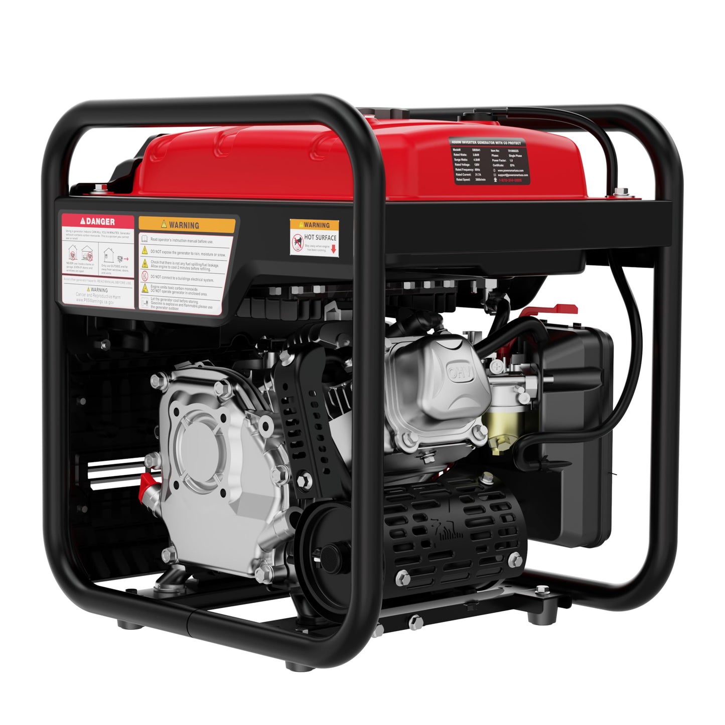PowerSmart 4500W Portable Inverter Generator, 3800W Rated Super Quiet Gas Powered Engine with CO Alarm, Parallel Ready, 223cc, Clean Power for Sensitive Electronics, RV Ready & Emergency Home Backup