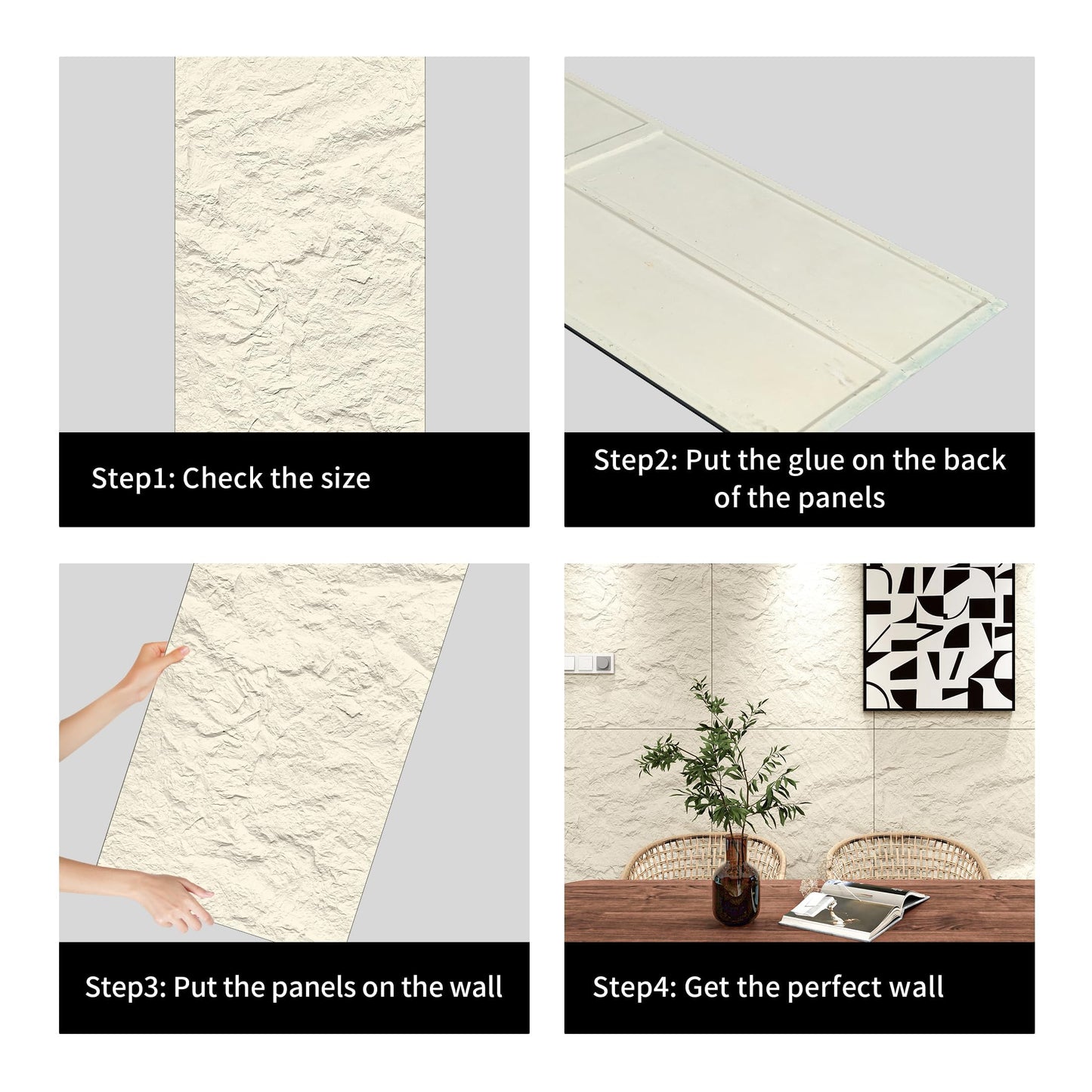 ARTSLAT 4-Pack 3D PU Stone Wall Panels for Interior Decor - Marble White, 43.30"x23.62"x0.47" | Faux Stone Accent Wall Tiles, Lightweight & Waterproof