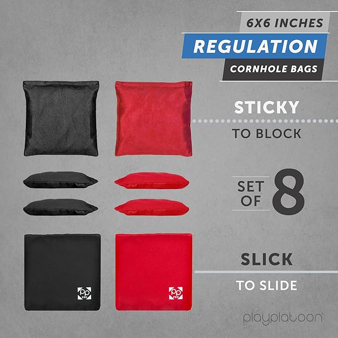 Professional Cornhole Bags - Set of 8 Regulation All Weather Double Sided - Sticky Side/Slick Side Bean Bags for Pro Corn Hole Game