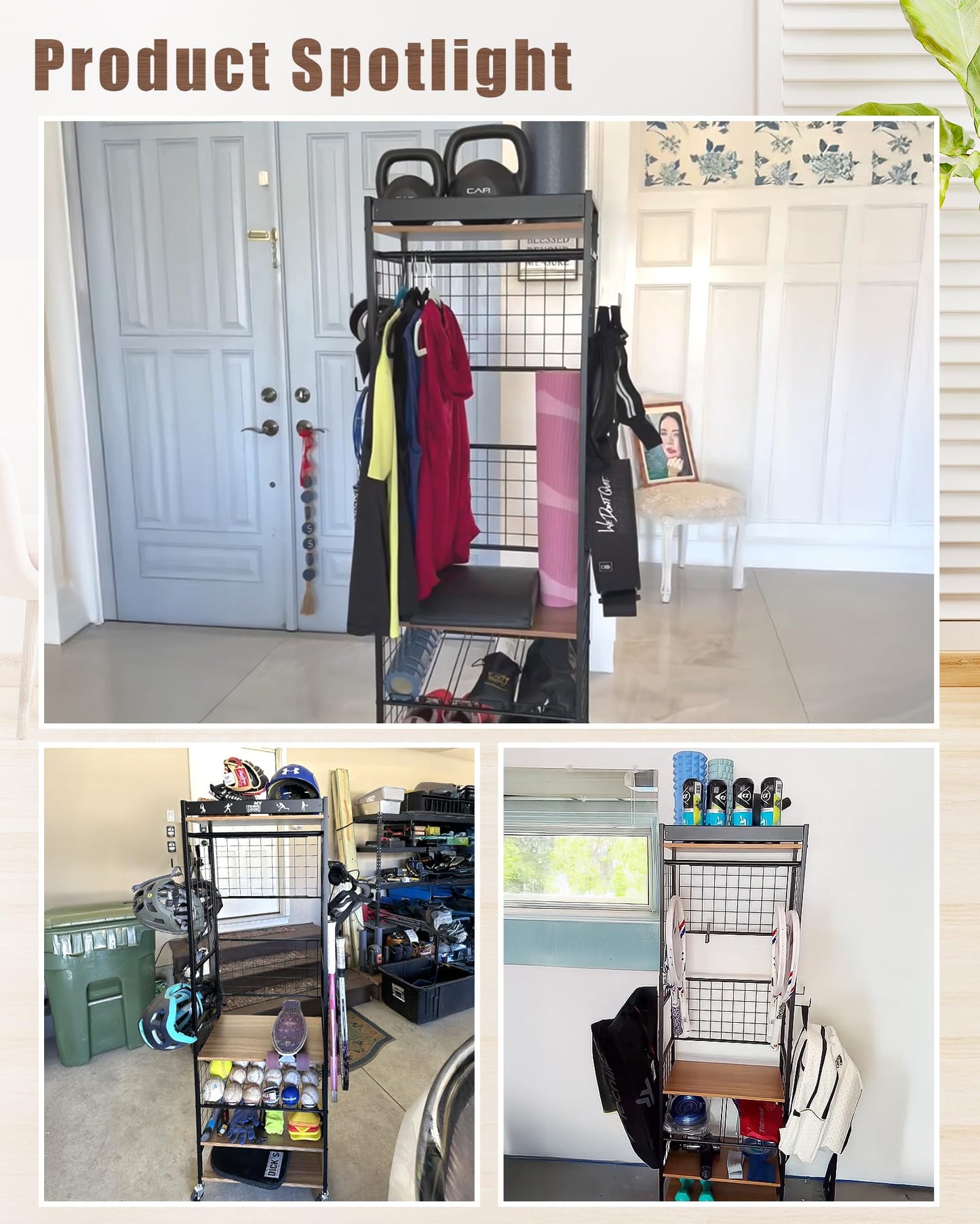 Mythinglogic Yoga Mat Storage Rack, Workout Equipment Organizer for Home Gym, Weight Rack for Dumbbells Kettlebells and Strength Training Equipment