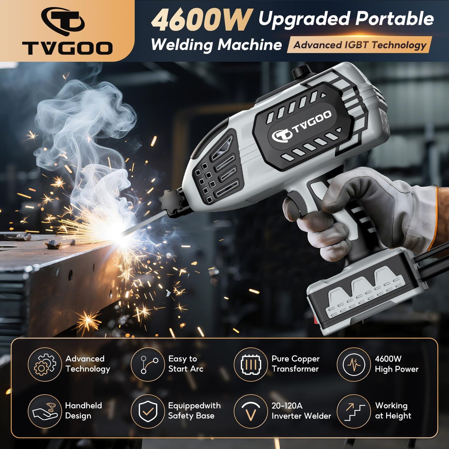 Tvgoo Portable Handheld Welding Machine - 110V IGBT Inverter Handheld Welder, 20-120A ARC Adjustable Current, Hot Start & Anti-Stick for 3/32"-1/8" Welding Rods(Grey)