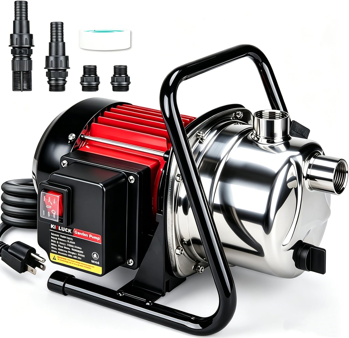 Water Transfer Garden Pump, 1.6 HP 1000GPH Portable Electric Shallow Well Jet Pump, Stainless Steel Sprinkler Pressure Booster Pump for Pool Draining, Lawn Fountain, Irrigation, Water Removal