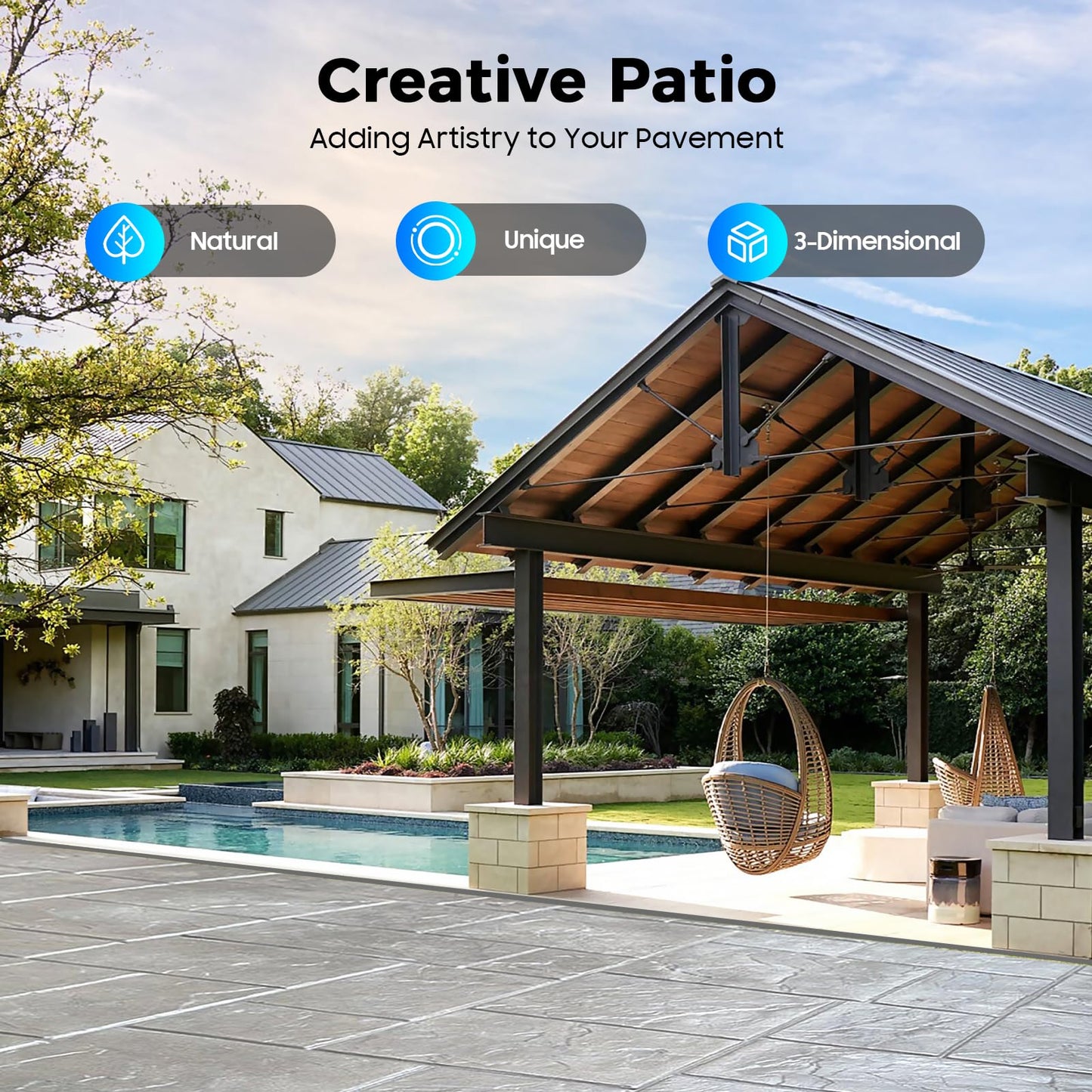 4 PCS Concrete Stamps, 24x24in Concrete Texturing Skin Mats Set with Practical Handles for Courtyard Paths, Driveways, Swimming Pool Platforms