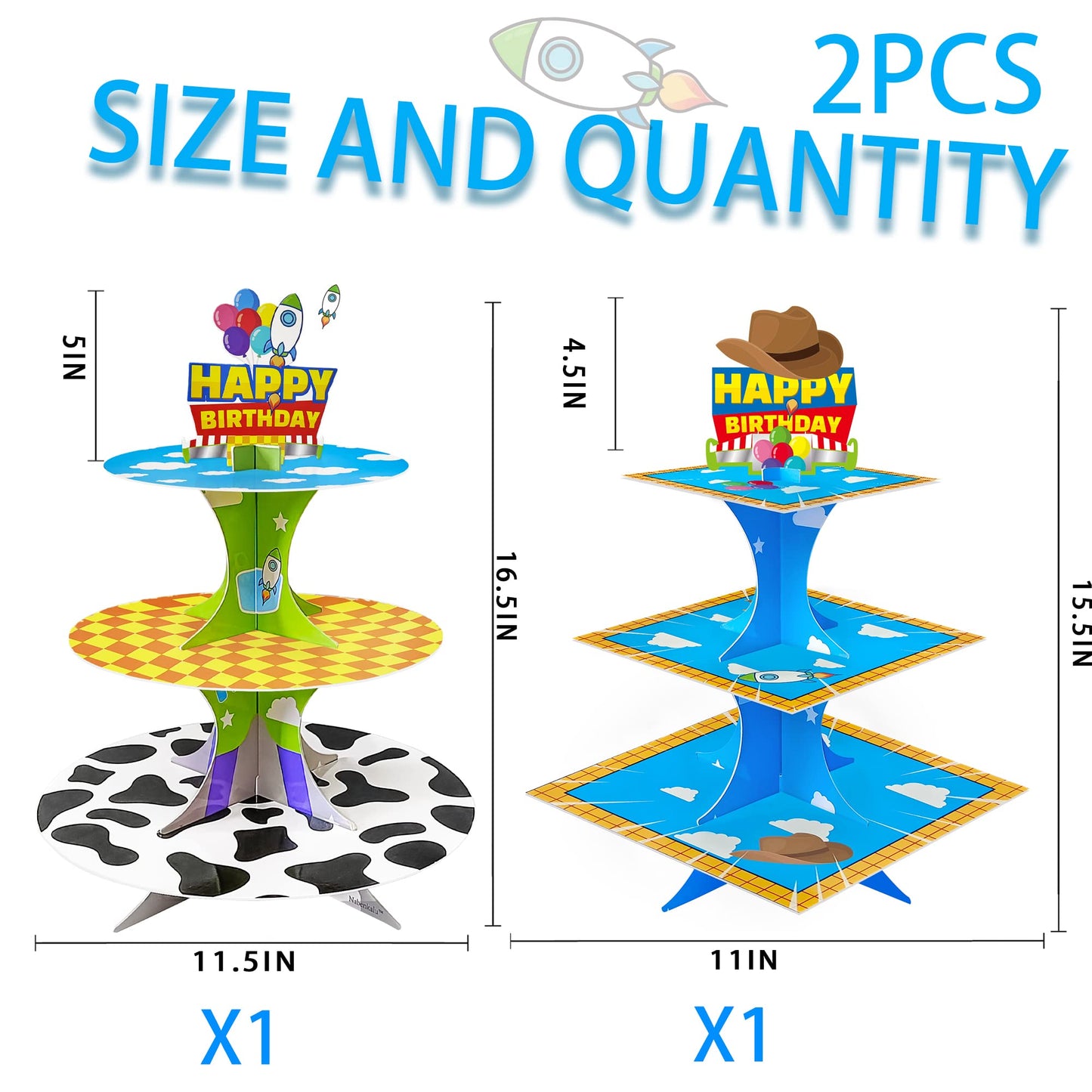 Nabenkalu 3-Tier Cartoon Story cupcake stand 2 Sets Cardboard Cake Stand Dessert Tower Holder for toy theme Birthday Decoration Baby Shower Party Supplies