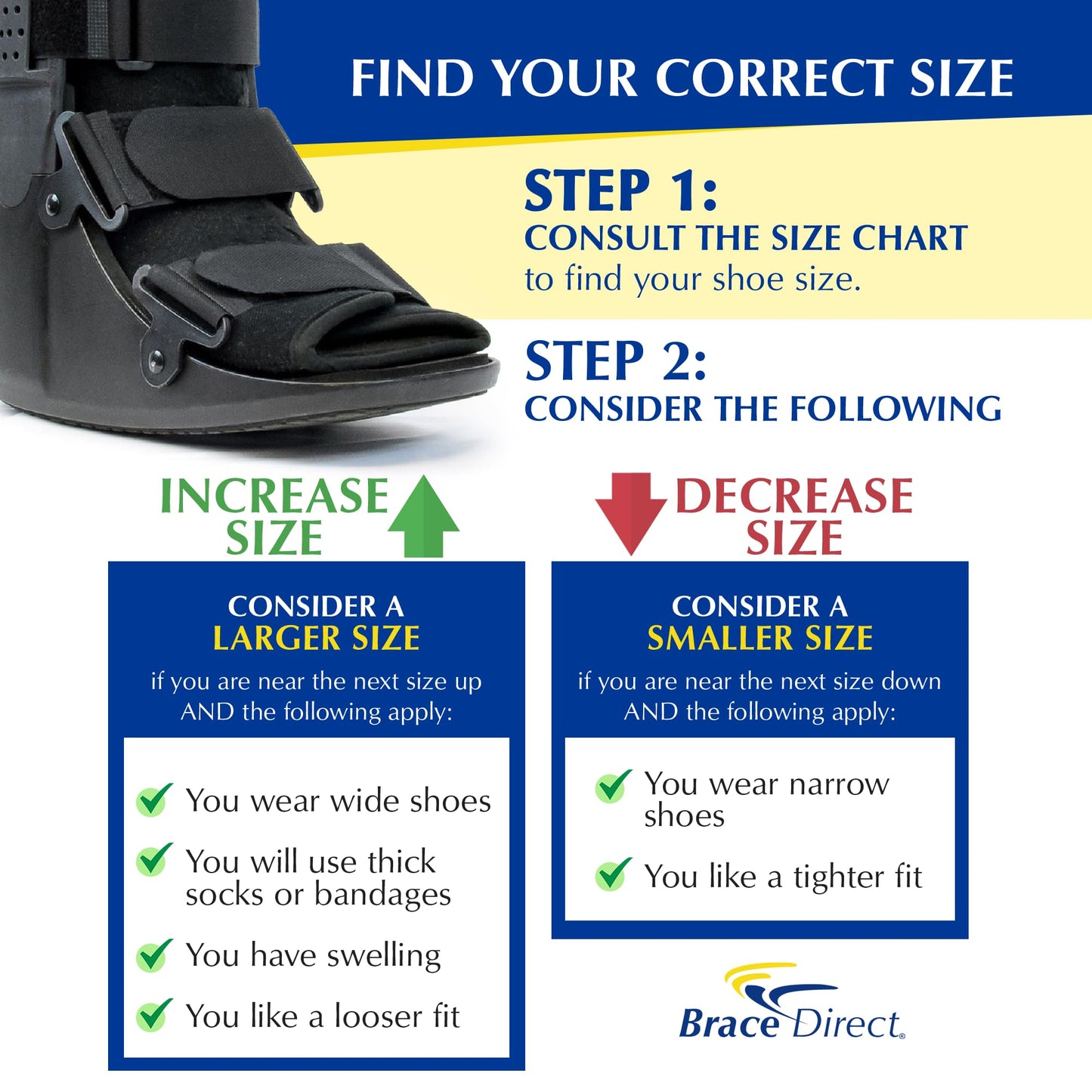 Brace Direct Tall Air CAM Walker Fracture Boot - Orthopedic Boot for Foot Fractures, Sprained Ankles & Surgery Recovery (Small - US Shoe Men 4.5-7 / Women 6.5-8)