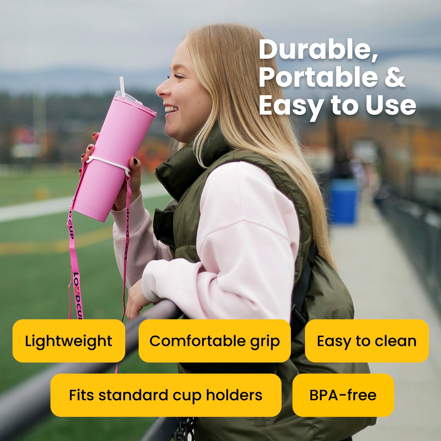 The LoudCup Blow Horn Tumbler, Cheer & Sip 2-in-1 Reusable Water Bottle with Built-In Horn for Sports Games, Tailgates, Parties & Events, BPA-Free, 23 oz, Jet Black