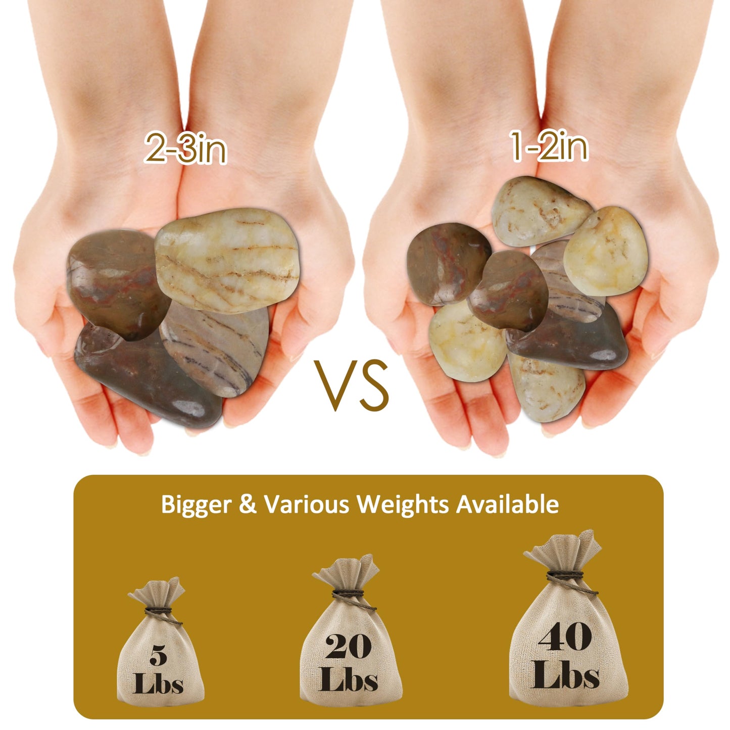 Sunnyglade 40 LBS River Rocks, 2-3 Inch Natural Pebbles for Indoor Plants, High Polished Decorative Stones Vase Filler Fish Tank Aquariums Landscaping Garden Outdoor and Indoor DIY (40, Pounds)
