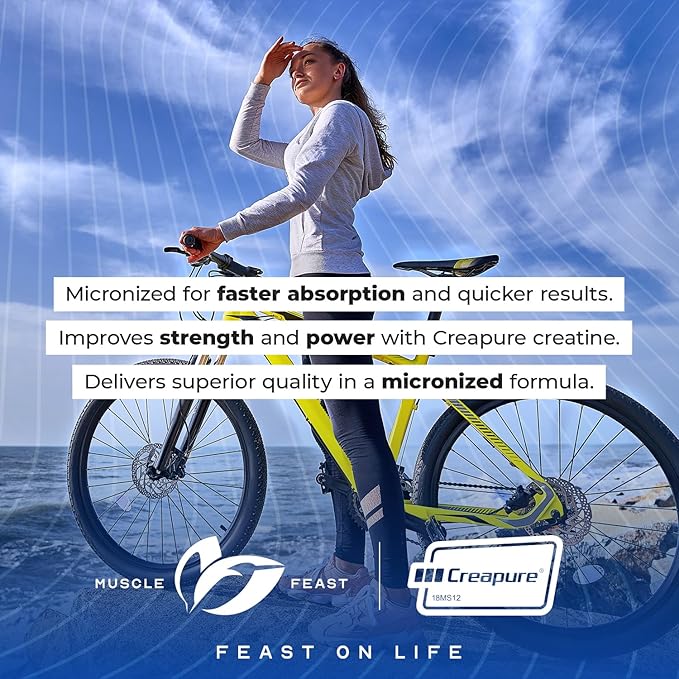 Muscle Feast Creapure - Micronized Creatine Monohydrate Powder | Premium Pre-Workout or Post-Workout | Creatine for Women & Men | Easy to Mix, Vegan, Gluten-Free, Safe and Pure (Unflavored, 250g)