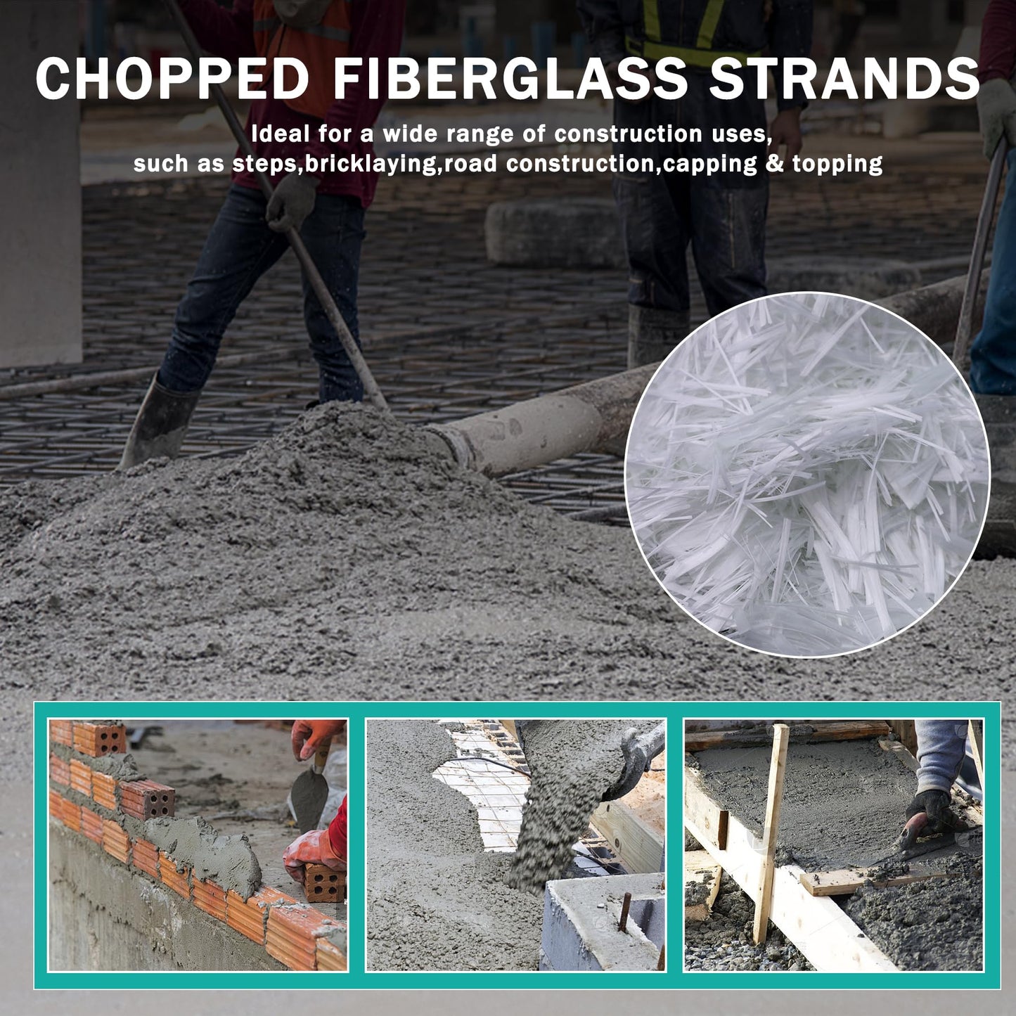 Fiberglass for Concrete, Concrete Fiber 3/4" Length,AR-Glass Chopped Strand Fiberglass for Cement Mortar Reinforcement (White, 8.8LB)