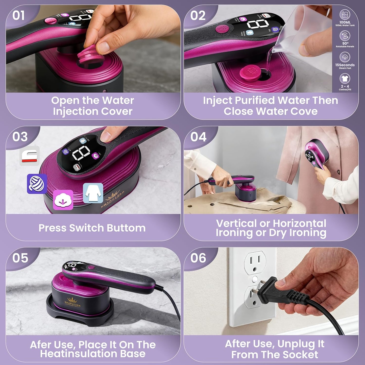 Skiennix Travel Steamer - 2-in-1 Clothes Iron with Fast Heat-Up, 4 Modes, 100ml Tank | Pink