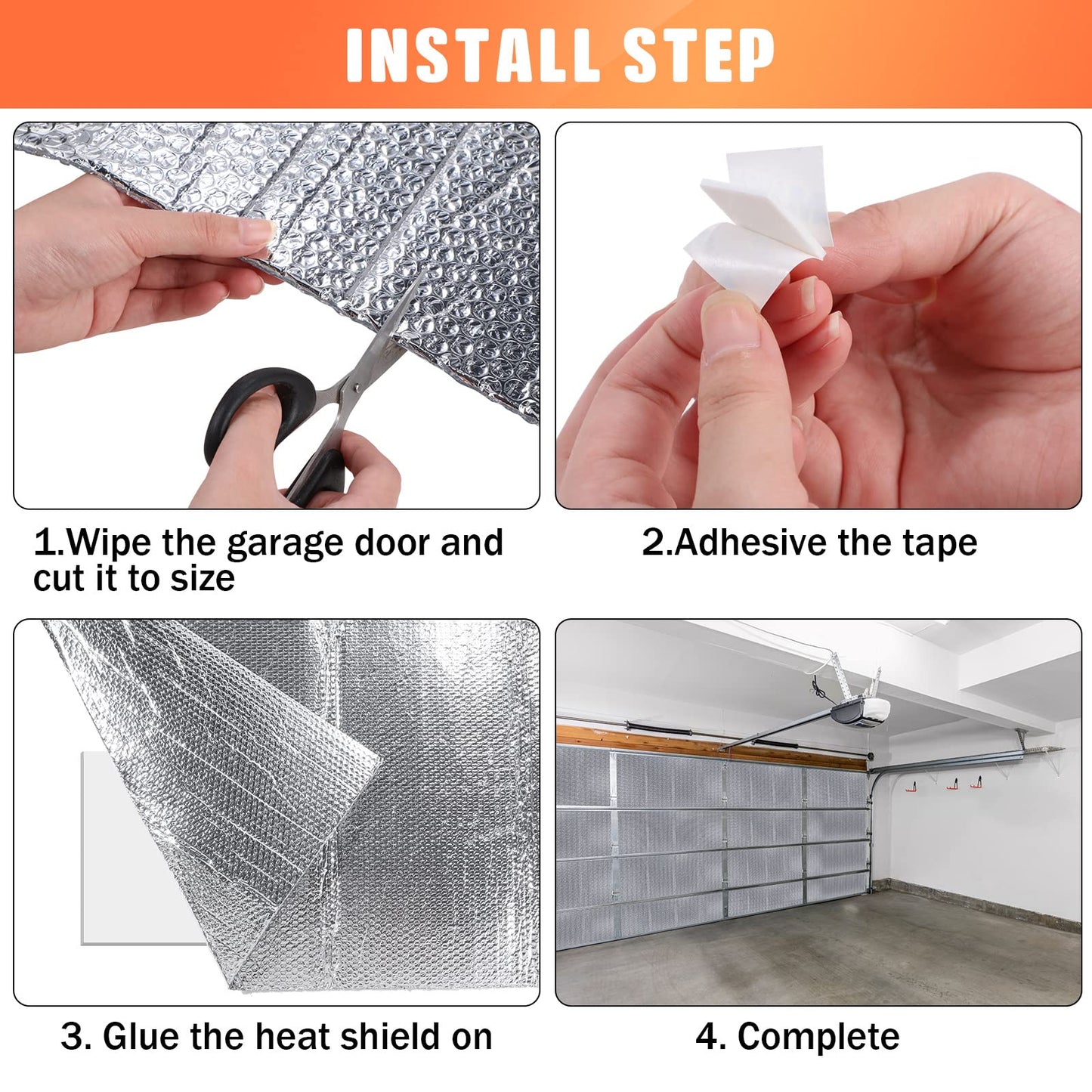 Gerrii 16 Pcs Garage Door Insulation Kit Double Bubble Insulation Panels Reflective Film Aluminum Radiant Barrier Thermal Shield with Adhesive Tape for Garage Greenhouse Attics Walls (24 x 54 Inch)