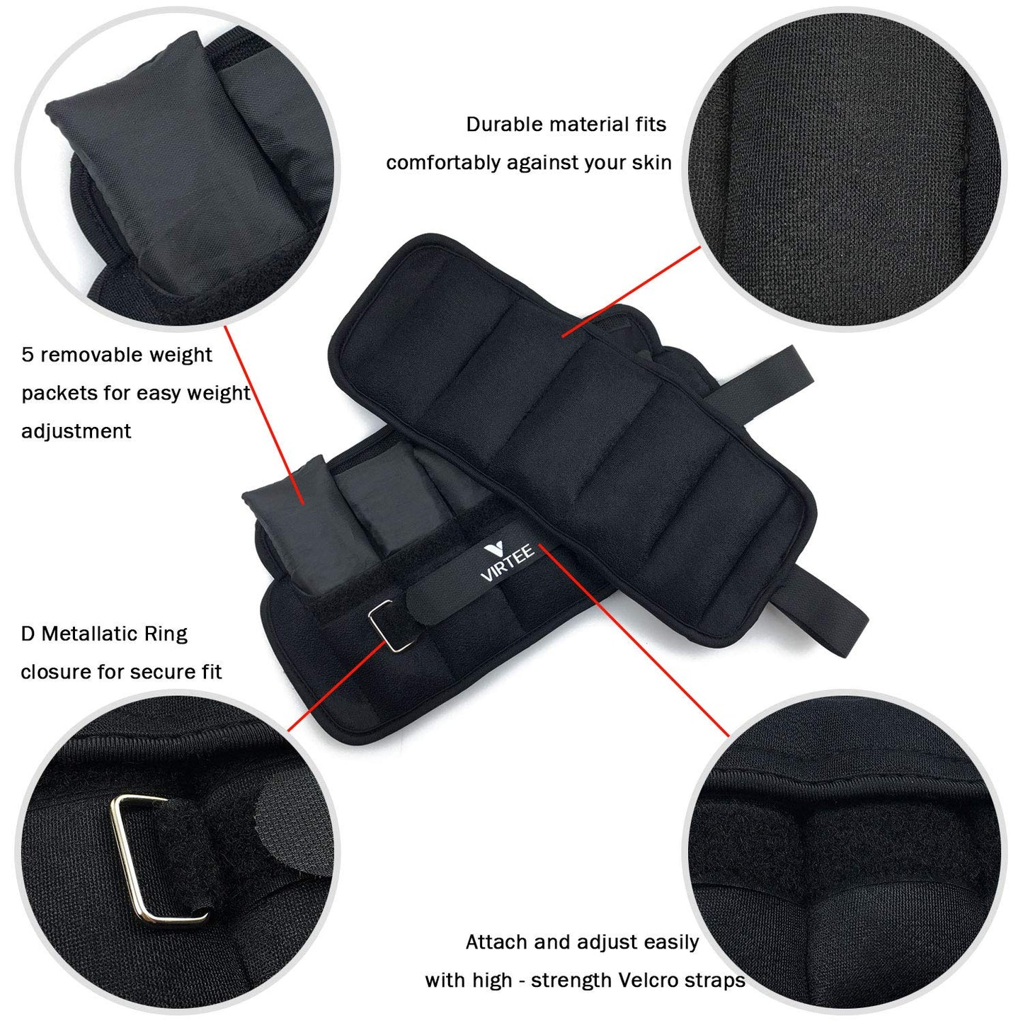 Adjustable Ankle Weights for Women Men Kids, Wrist Weight Set 1-5 lbs (1 Pair) with Removable Weight for Jogging, Walking, Gymnastic, Workout, 0.5-2.5 lbs Each Pack, 2 Pack