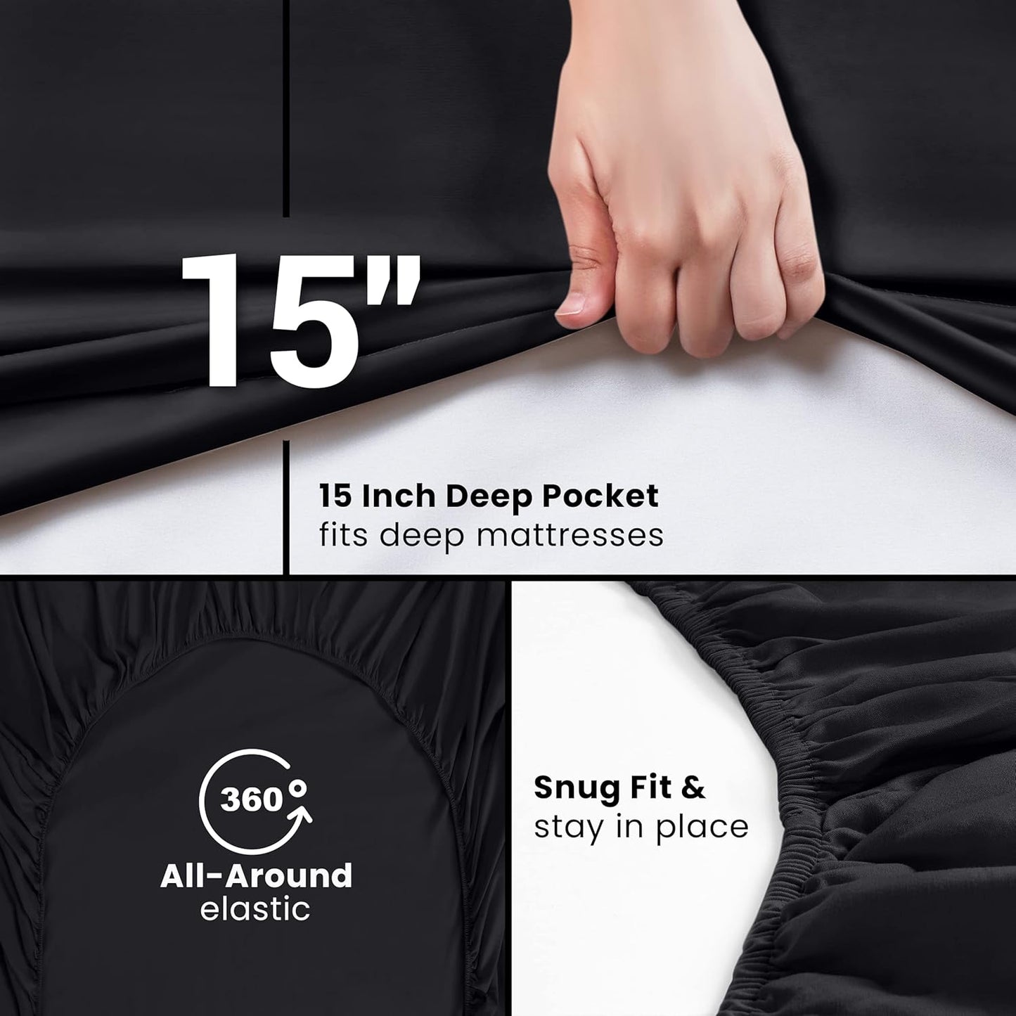 Utopia Bedding Twin Fitted Sheets - Soft Brushed Microfiber - Deep Pocket Design - Black, Pack of 2