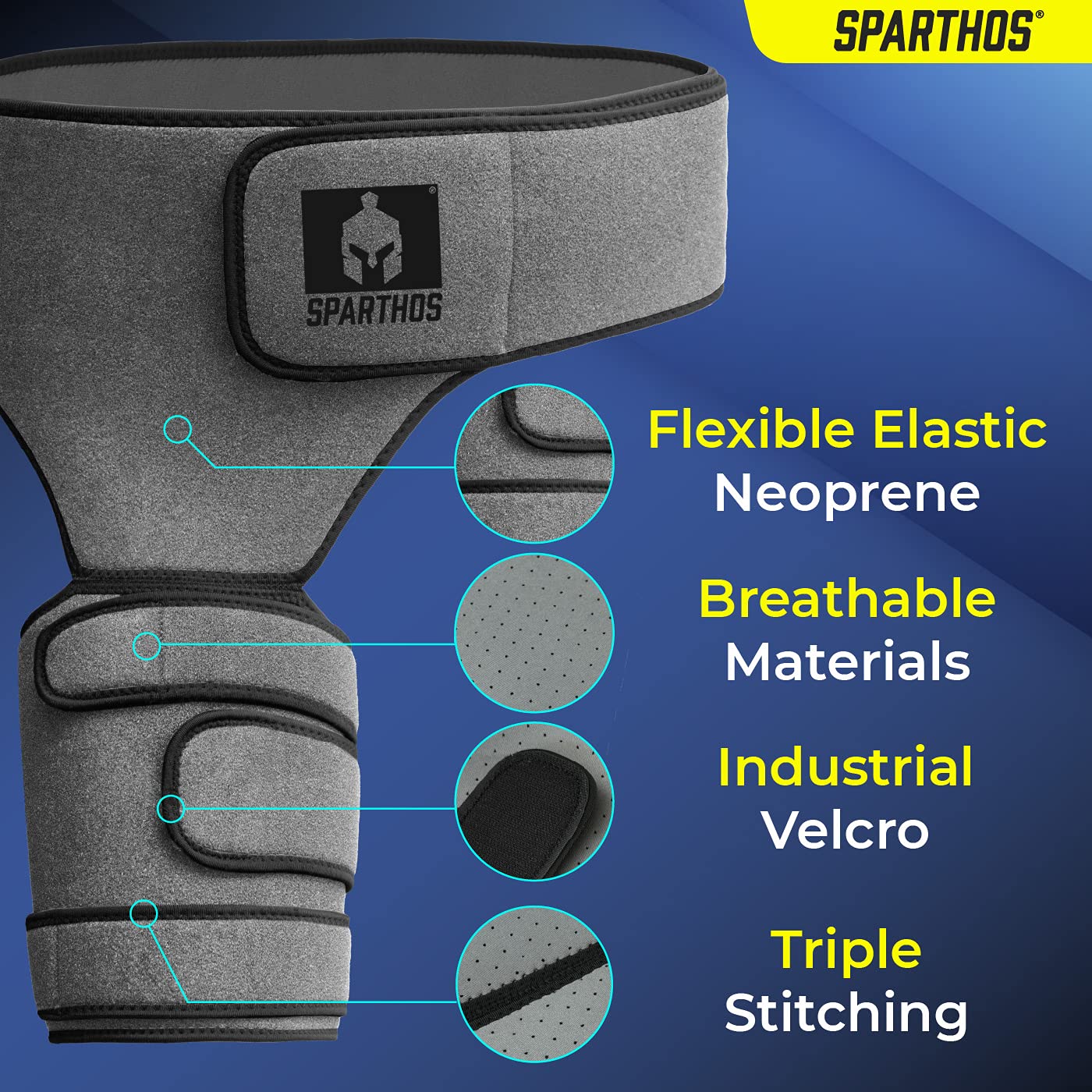 Sparthos Hip Brace - Sciatic Nerve Support Belt - Sciatica, SI Joint, Hamstring Pain Relief - Orthopedic Thigh Groin Compression Wrap - Flexor Strain Arthritis Siatic - For Men & Women (Right Leg)