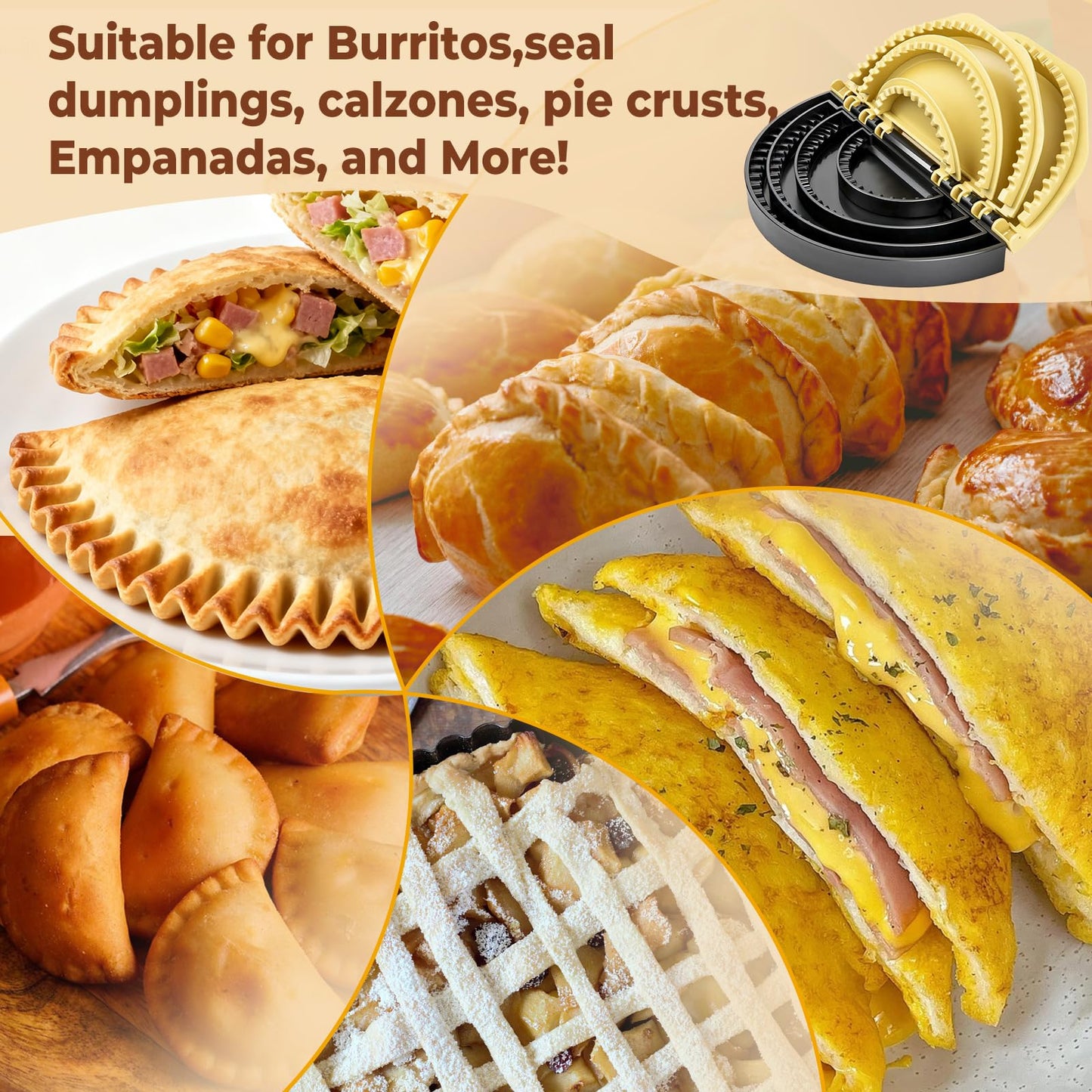 Zenflux 4-in-1 Portable Tortilla Sealer and Crimper - Quesadilla Maker & Empanada Press with 4 Detachable Sizes (4, 6, 8, 10 Inch), Create Sealed Quesadillas, Burritos, Dumplings, Black and Yellow