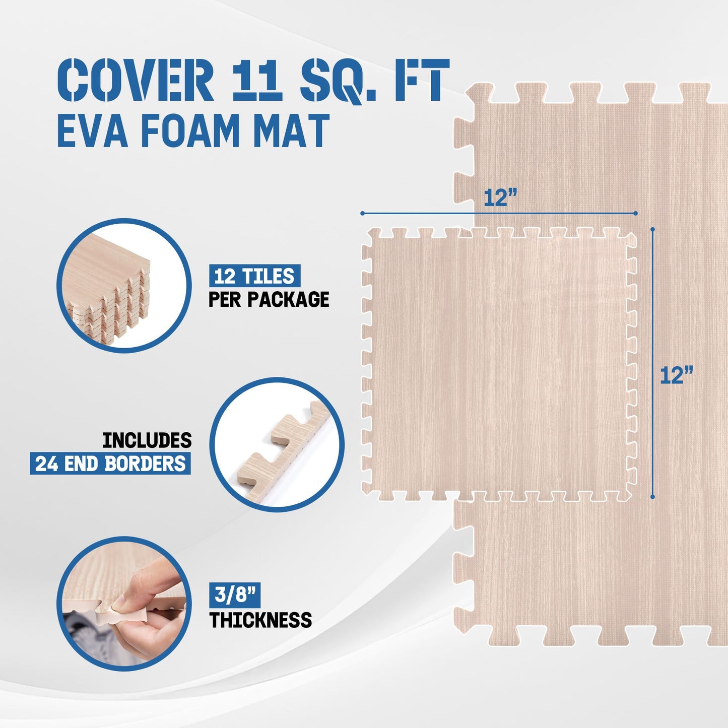 Yes4All EVA Interlocking Mats, Puzzle Floor Tiles, Foam Floor Padding with Border for Furniture, Home Space, Living Room, Garage 11,22,32 SQFT