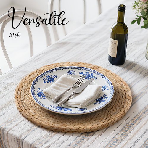 13 Inch Placemats Set of 12, Boho Round Rattan Place Mats for Dining Table Decor, Rustic Woven Chargers for Dinner Plates, Outdoor Patio, Farmhouse Wedding, Water Hyacinth Wicker Braided Placemat