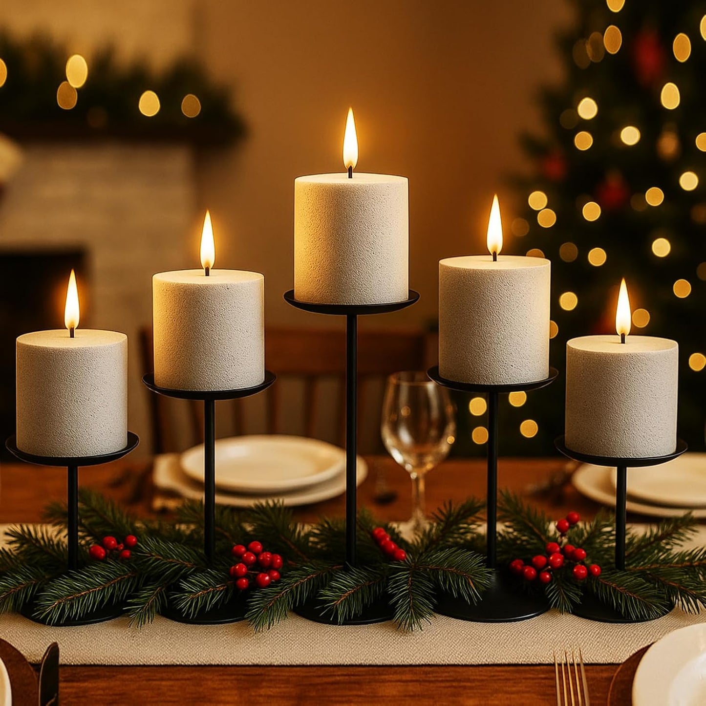 Smtyle Candle Holders - Elegant Matte Black Pillar Candle Holders for Stylish Home Decor | Perfect Christmas Centerpieces