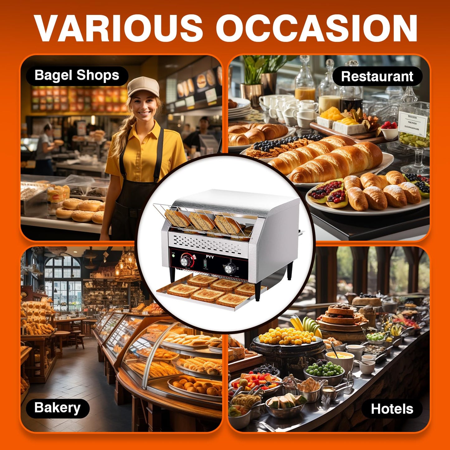 PYY Commercial Conveyor Toaster 450pcs/h - Commercial Toaster for Toast, Bun, Bagel, Bread, Heavy Duty Stainless Steel Toaster Oven for Restaurant, Bakery, Buffet Use