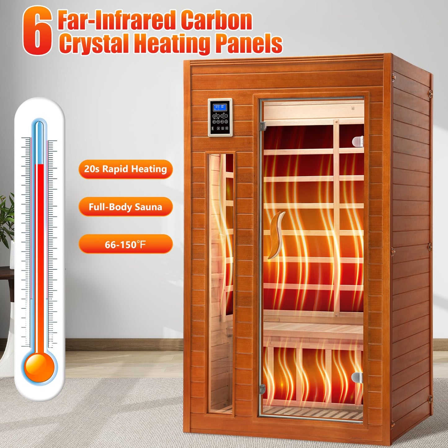 X-Vcak 1-2 Person Infrared Sauna, Dry Heat Sauna with Red Light Therapy, Bluetooth, Radio, 7-Color Therapy Light for Home, Indoor, Gym, Wellness Center, 40″ x 36″ x 73″, Brown