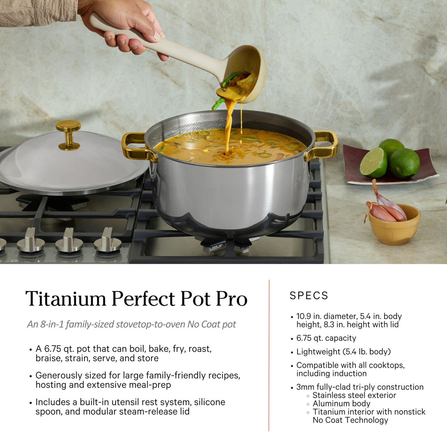 Our Place Titanium Pro Cookware Set | 10-Piece Pots and Pans Set with Always Pan Pro, Perfect Pot Pro & Minis | Non-Toxic No-Coating Nonstick | Induction & Oven-Safe up to 750°F | Gold