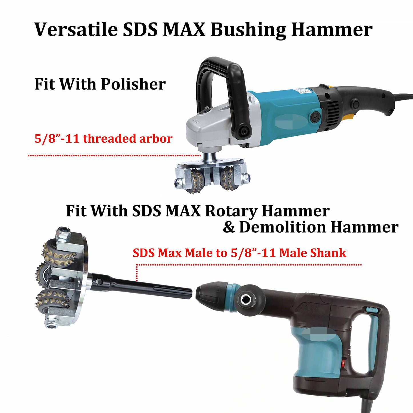 ACTINTOOL Concrete Bushing Patch Repair Prepare SDS Max Bush Hammer Bit for Rotary Hammer and Polisher, Coat Removing Stone Concrete Texturing Bushing Hammer Tool