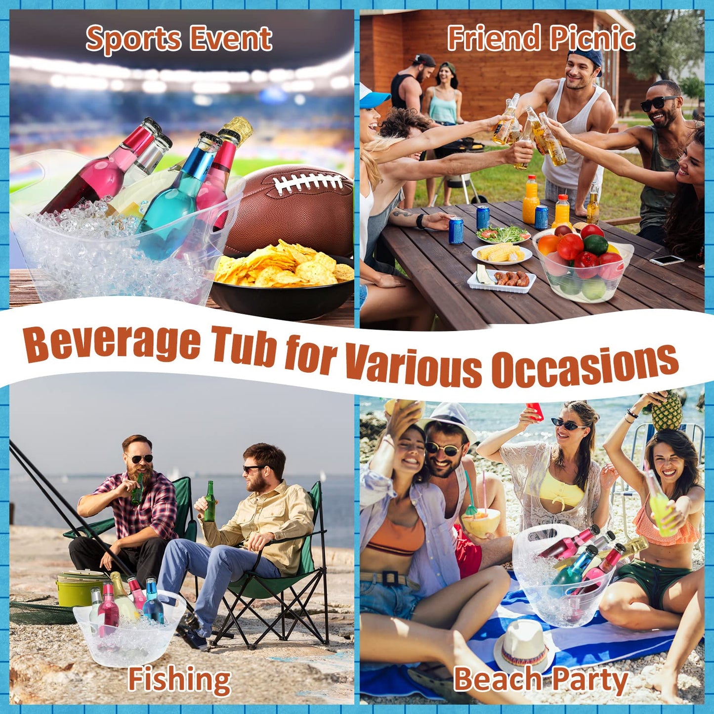 Norme 24 Pcs Oval Storage Tub with Handles, 4.5l Plastic Ice Buckets Bulk for Wine Beer Champagne Drink Cooler Beverage Storage Tub for Parties BBQ Weddings Party Outdoor Celebration(Clear)