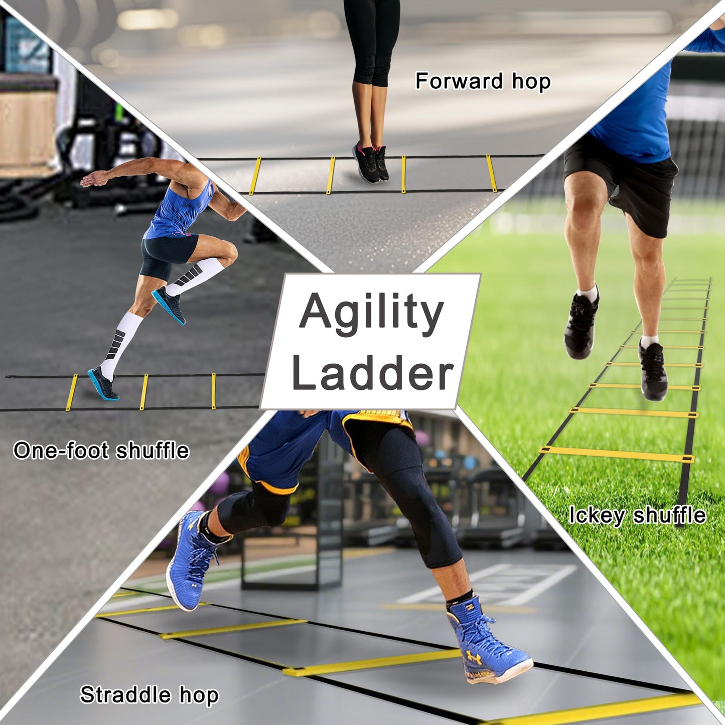 NKJIH 20ft Adjustable Agility Speed Ladder Training Ladder with Carry Bag - Soccer, Speed, Football Fitness Feet Training - Agility Training Equipment for Footwork Drills(Yellow)