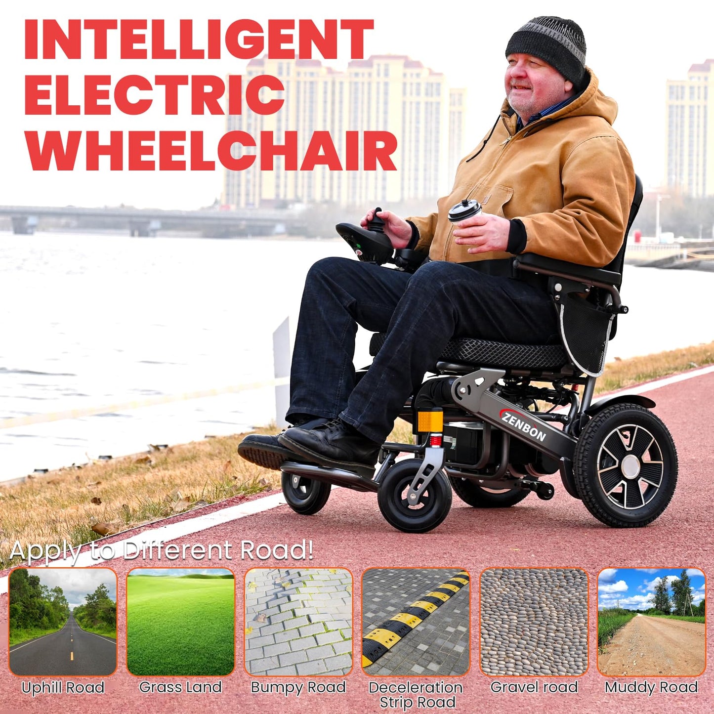 Electric Wheelchair ZENBON Lightweight Extra Wide Automatic Folding Motorized Wheelchairs for Seniors/Adults Motorized Mobility Device All Terrain 700W Power Wheel Chairs with Baskets 330Lbs