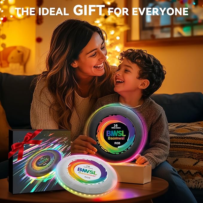 Light-Up Flying Disc - 16 Million Colors RGB or 50 LEDs, Ultra Bright, 12 Light Modes, Rechargeable, IP65 Waterproof, Durable, Camping Essentials for Teens/Kids/Adults/Boys/Girls