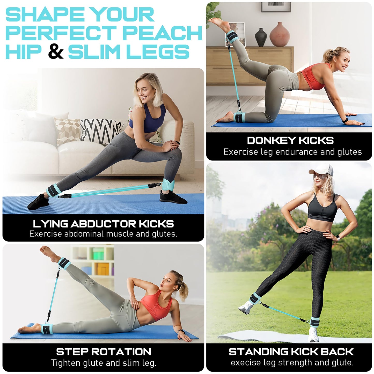 Ankle Resistance Bands with Cuffs, Ankle Bands for Working Out, Ankle Resistance Band for Legs and Glutes Workout Equipment, Butt Exercise Equipment for Women