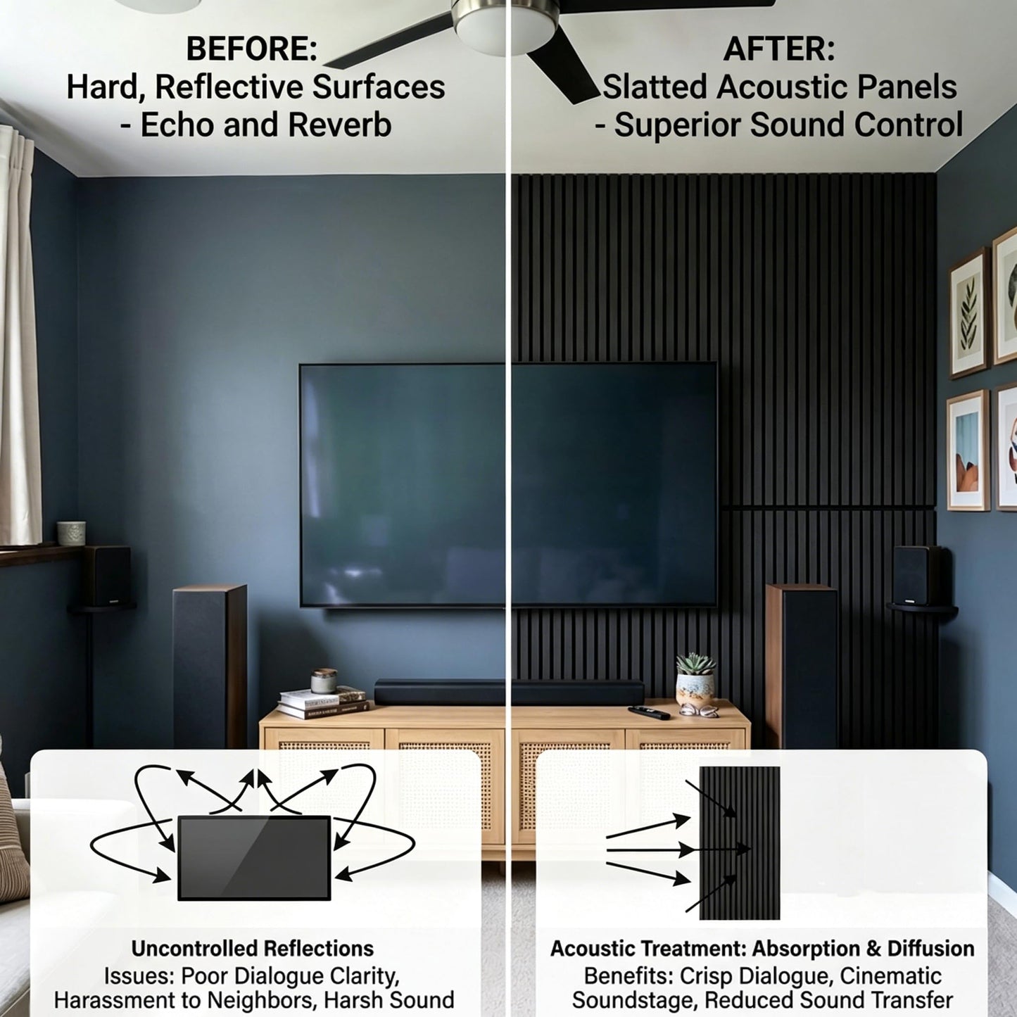 Acoustic Wood Slat Wall Panels - 4 Pack 47.2" × 23.6" Sound Proof Panels Noise Reduction for Home Office Studio, 3D Fluted Sound Dampening Absorbing Panels, Matte Black