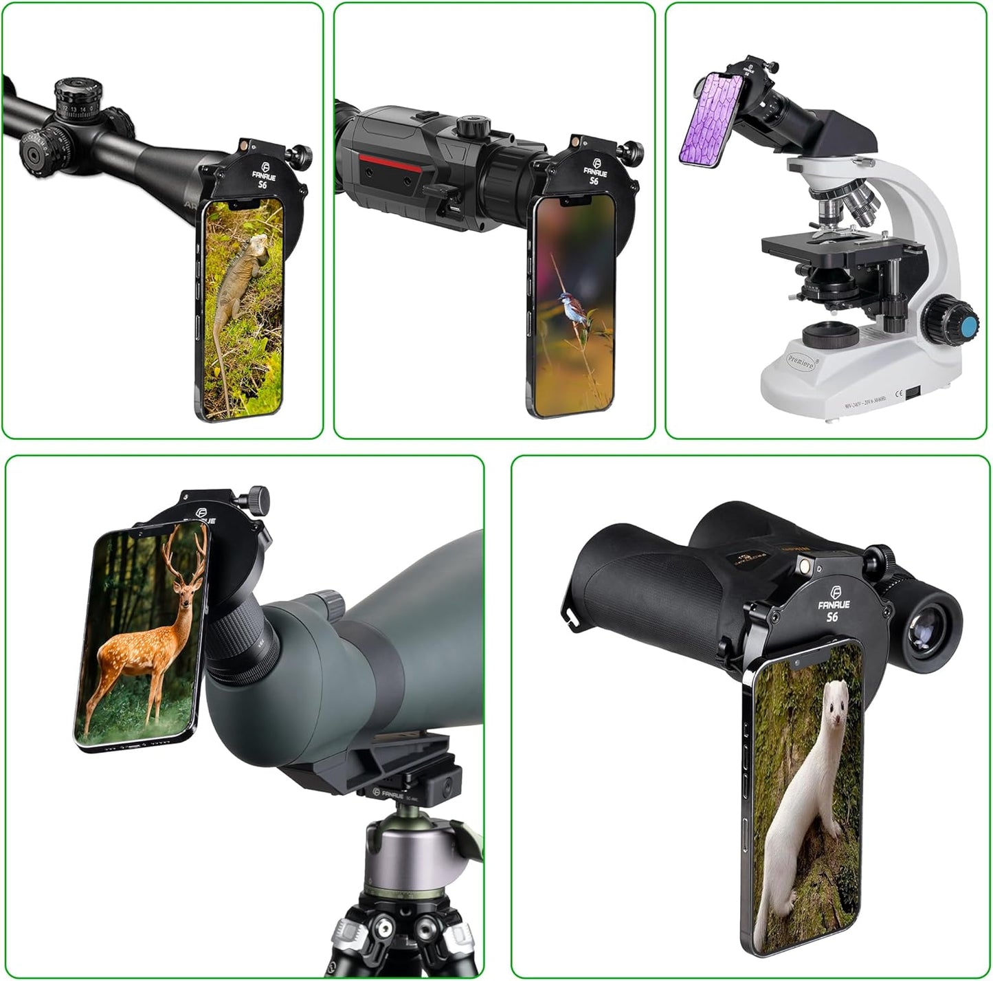 FANAUE Telescope Phone Adapter, Spotting Scope Smartphone Phone Mount for Binoculars Monocular Microscope, Magnetic