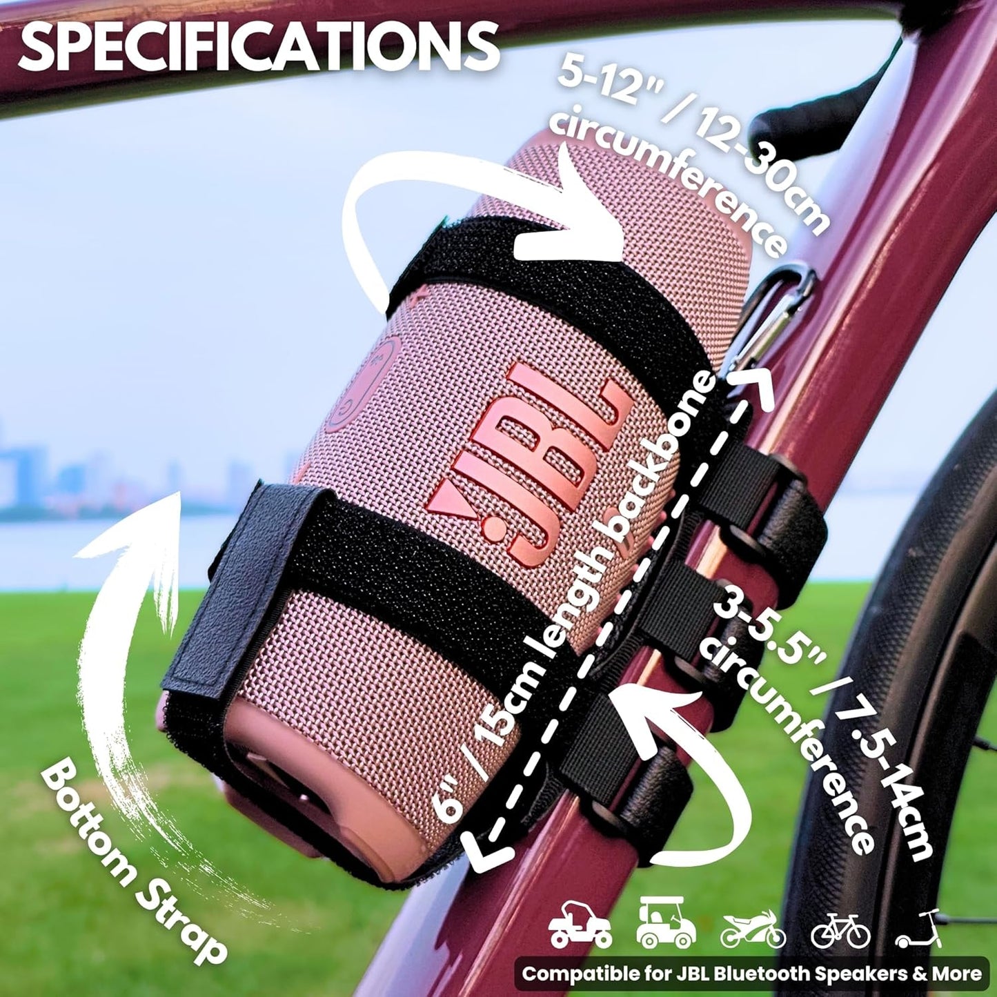 Wittolins 4/5/6 4/5/6 Golf Cart Portable Speaker Mount - Heavy Duty Bluetooth Speakers Mount Strap for Flip & Charge