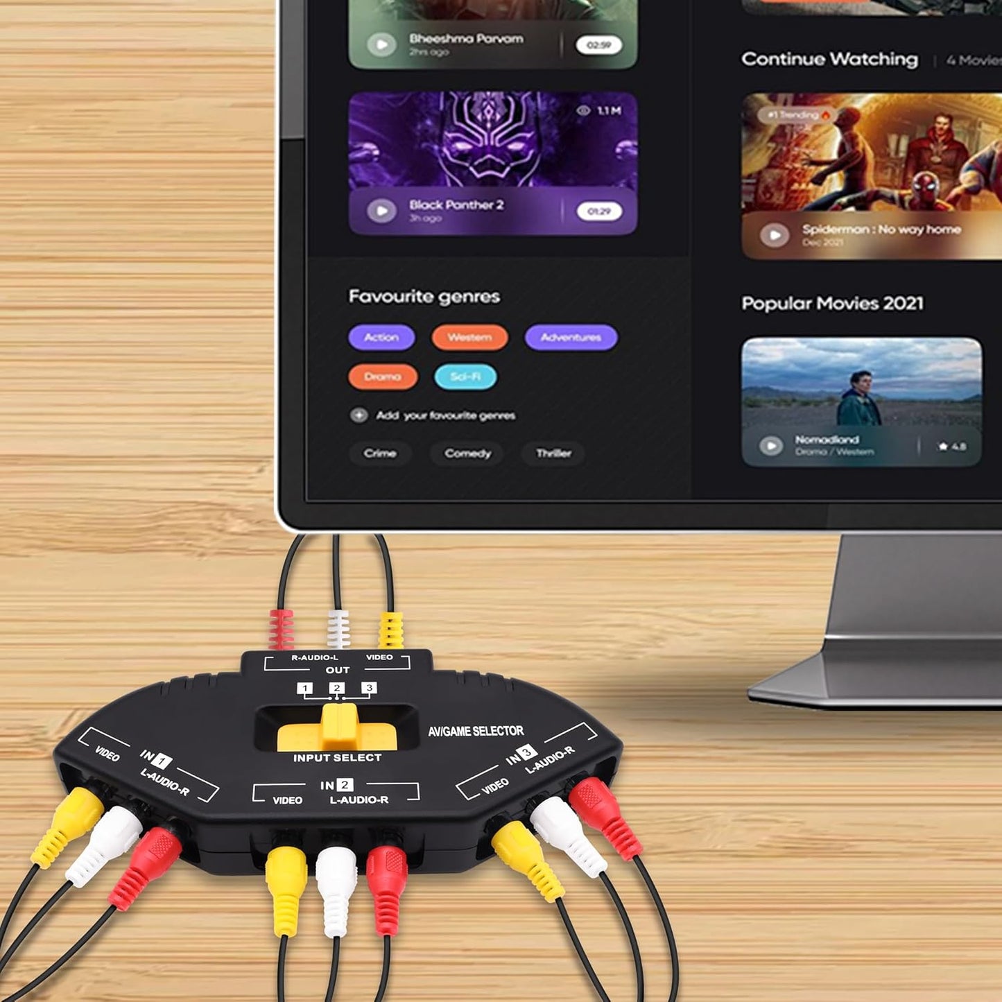 YARCHONN 3 3 1 PS3 RCA AV Audio Video Switcher Splitter Way Audio Video AV RCA Switch Game Selector Box Splitter in Out
