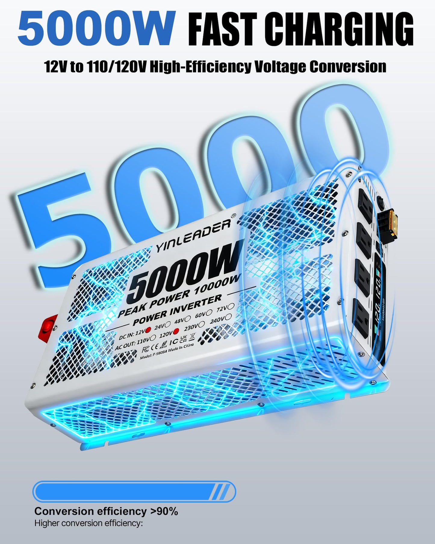 5000 watt Power Inverter 12V to 110V/120V, Solar Inverter Remote for RV Camping Off-Grid Solar Inverter Systems